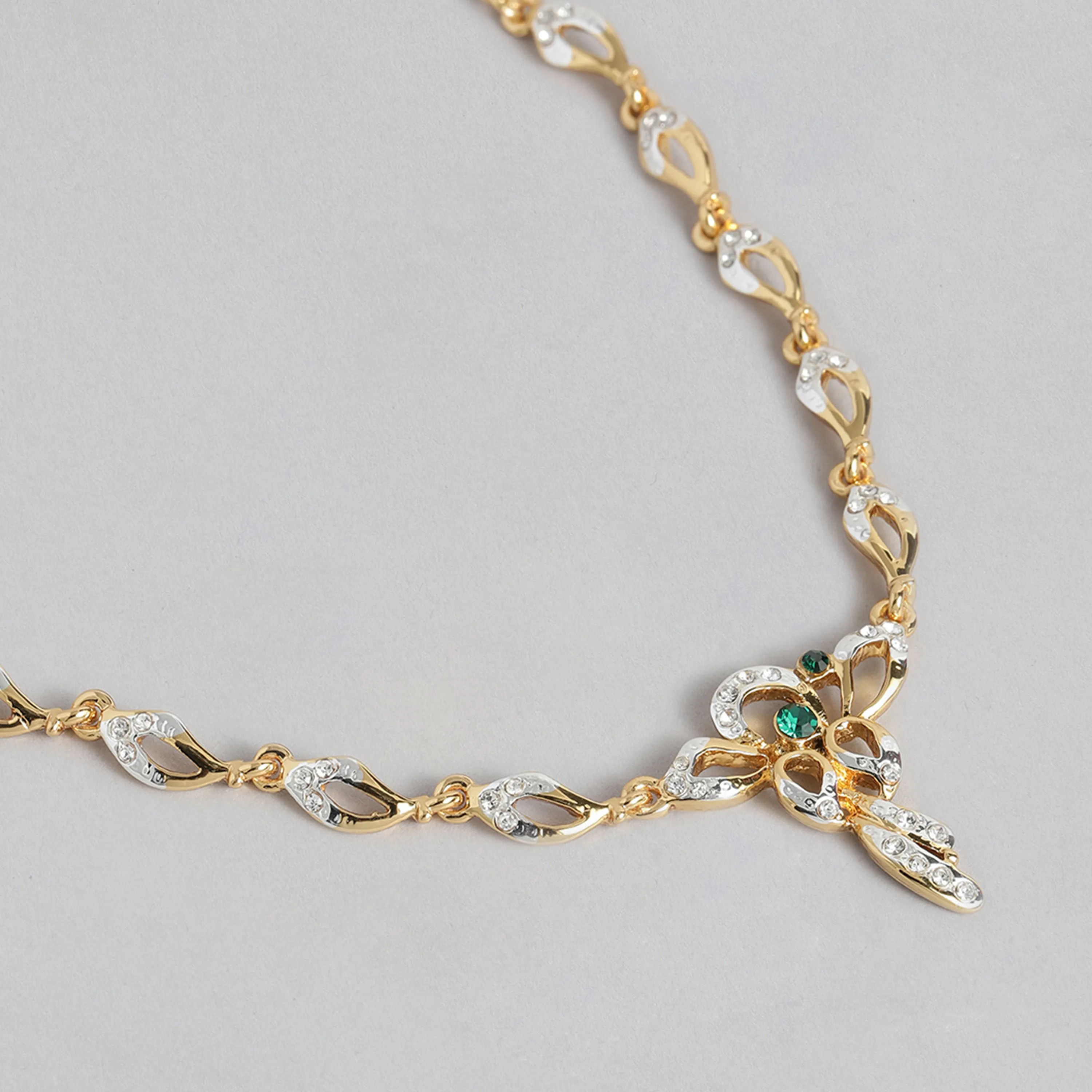 Estele 24 Kt Gold Plated Necklace with Green stones and Austrian Crystal Necklace Set for Women