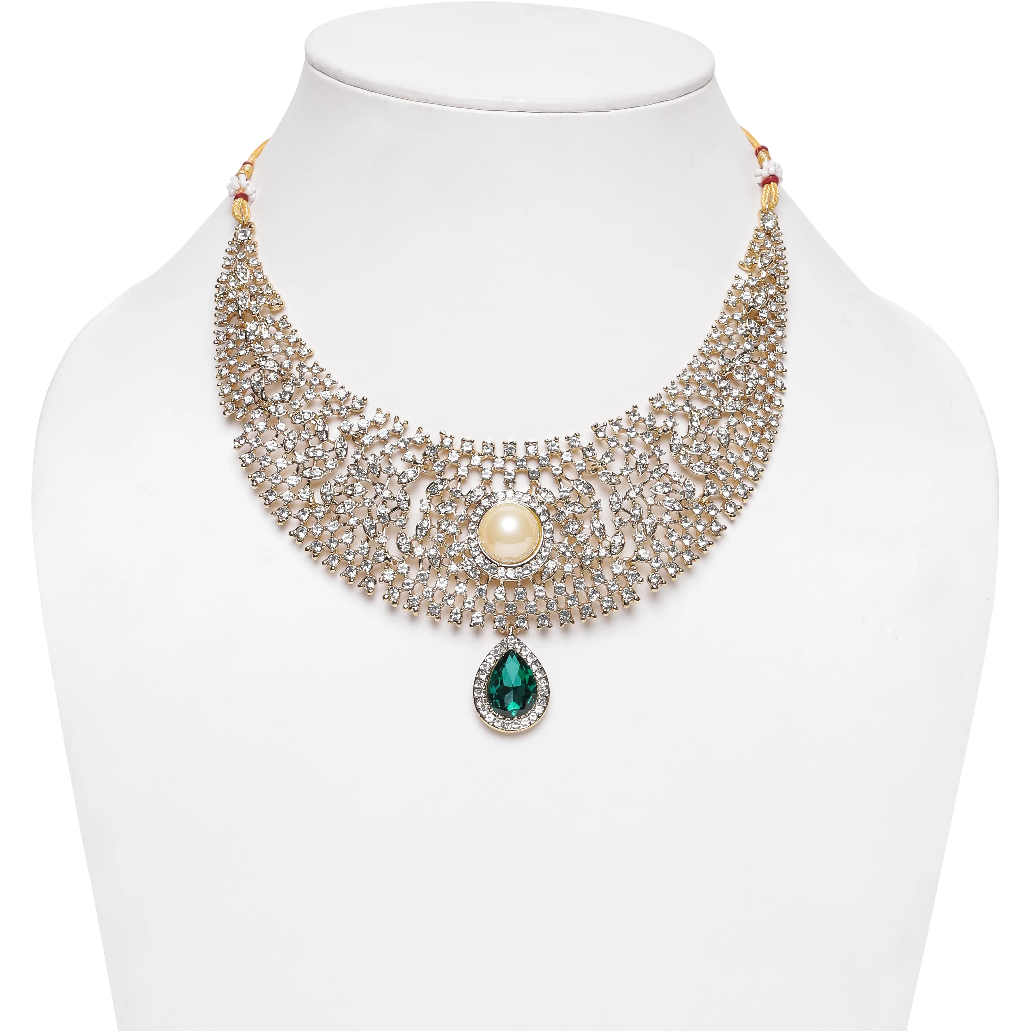 Estele - Emerald and Diamond heavy Choker Necklace Set For Women