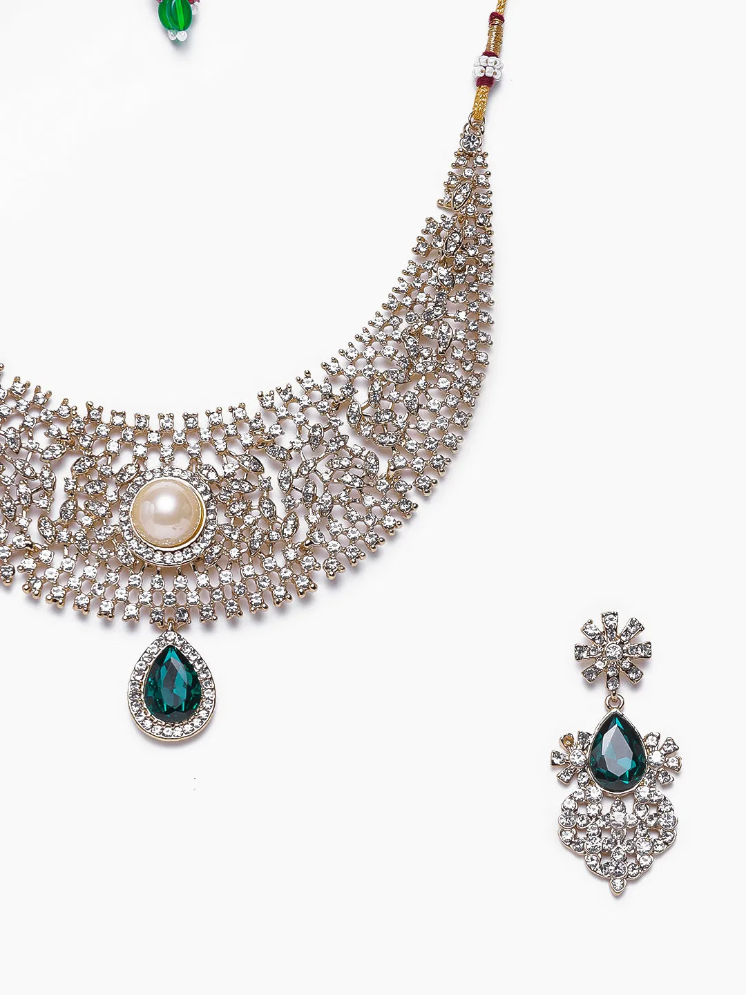 Estele - Emerald and Diamond heavy Choker Necklace Set For Women