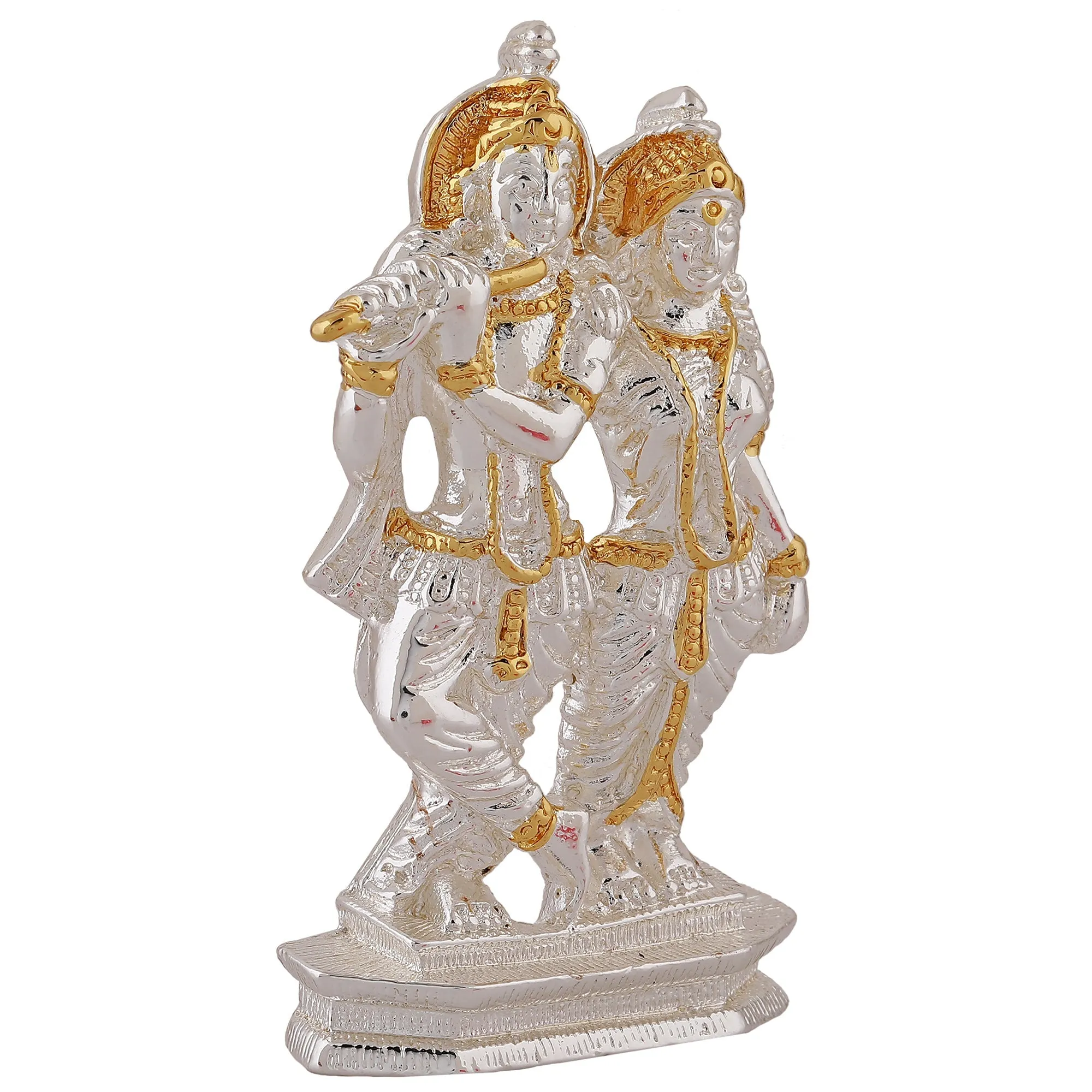 Estele Gold & Rhodium Plated Devotional Shree Radha Krishna Idol for Home/Car Decor.