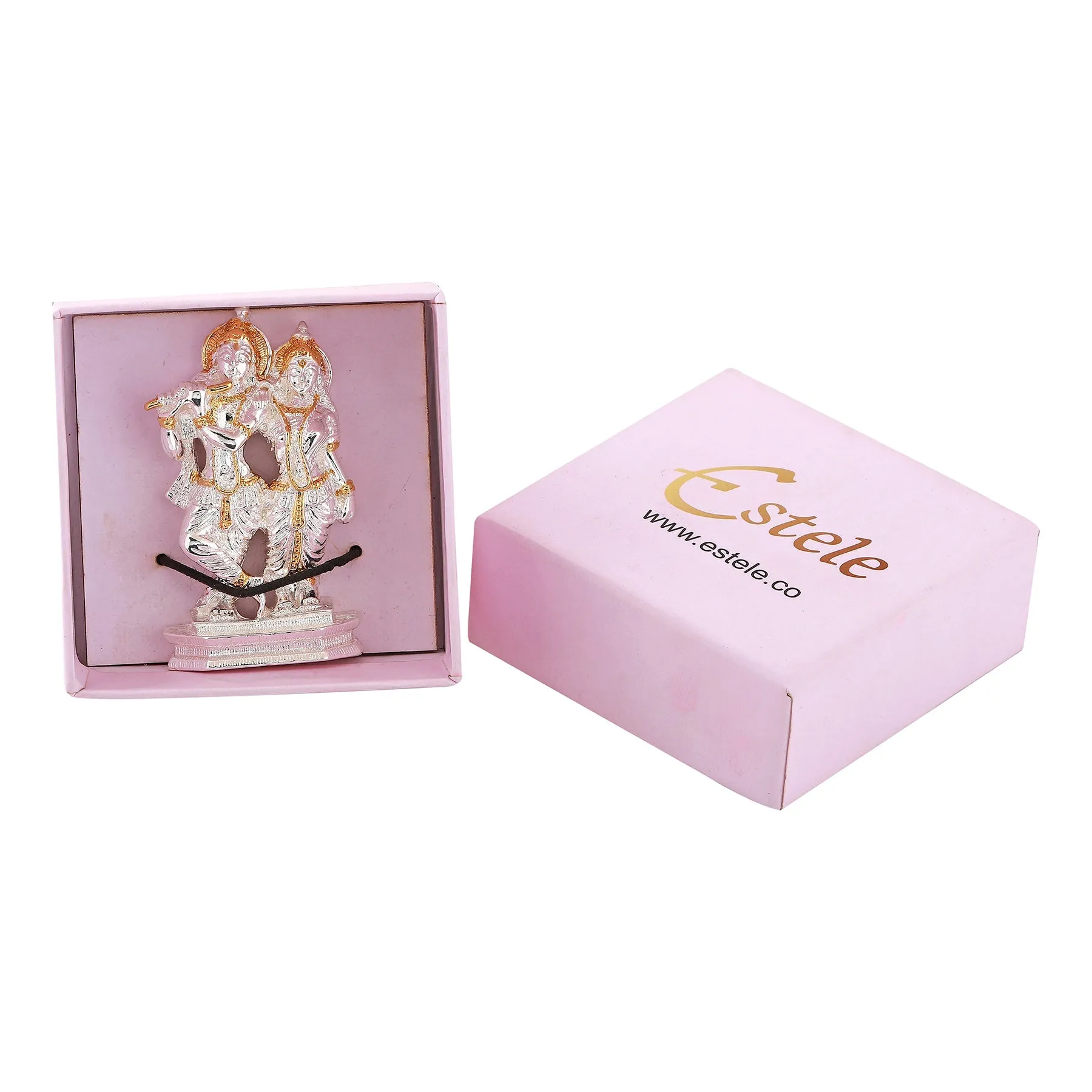 Estele Gold & Rhodium Plated Devotional Shree Radha Krishna Idol for Home/Car Decor.