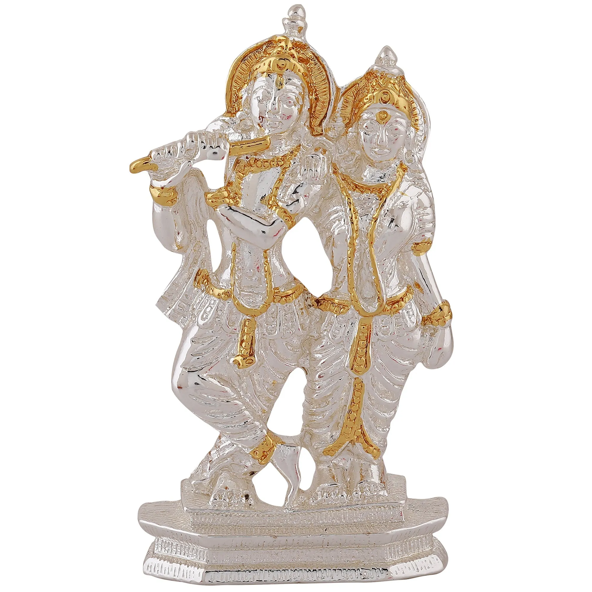 Estele Gold & Rhodium Plated Devotional Shree Radha Krishna Idol for Home/Car Decor.