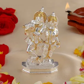 Estele Gold & Rhodium Plated Devotional Shree Radha Krishna Idol for Home/Car Decor.