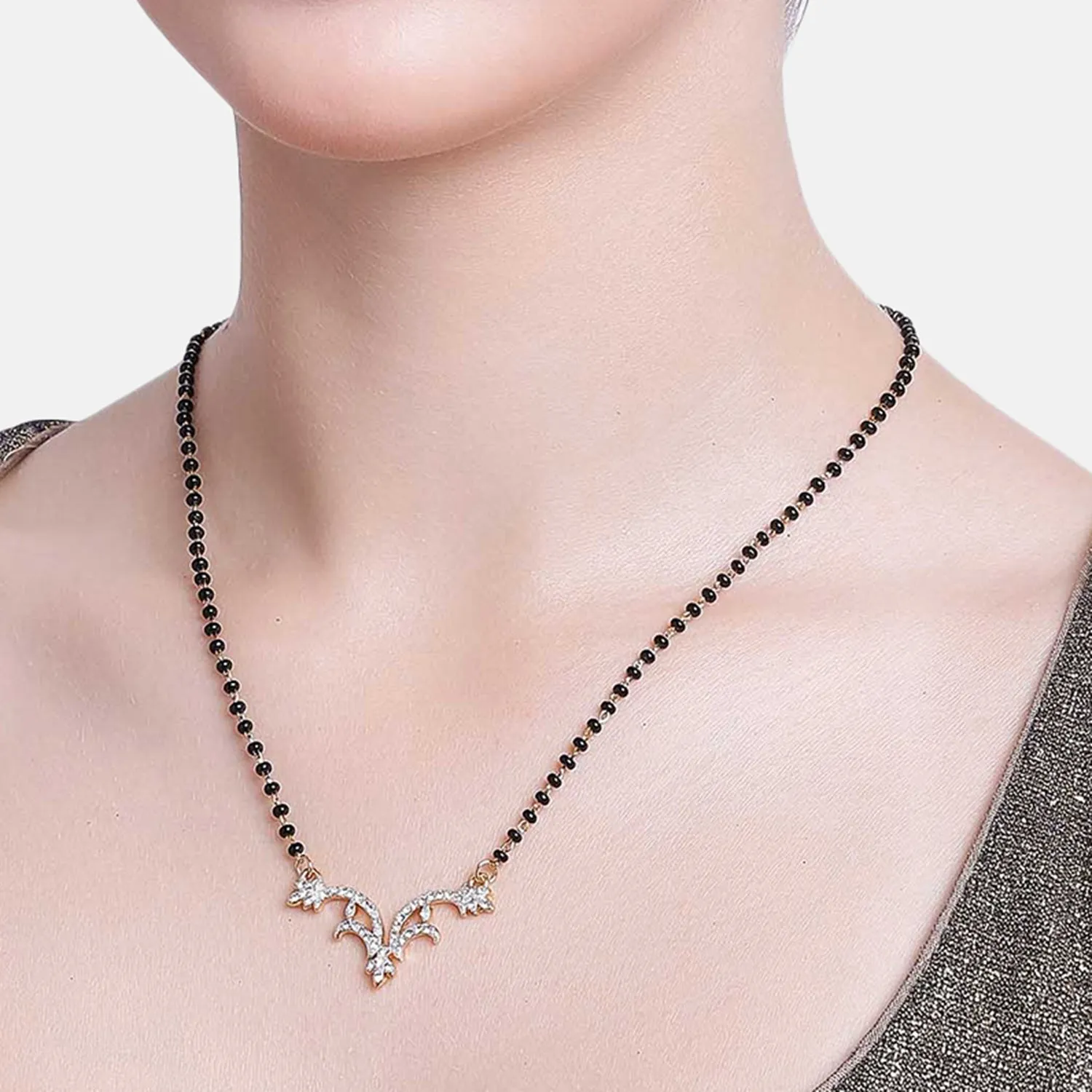 Estele Gold & Rhodium Plated Glimmer Mangalsutra Necklace with Austrian Crystals for Women