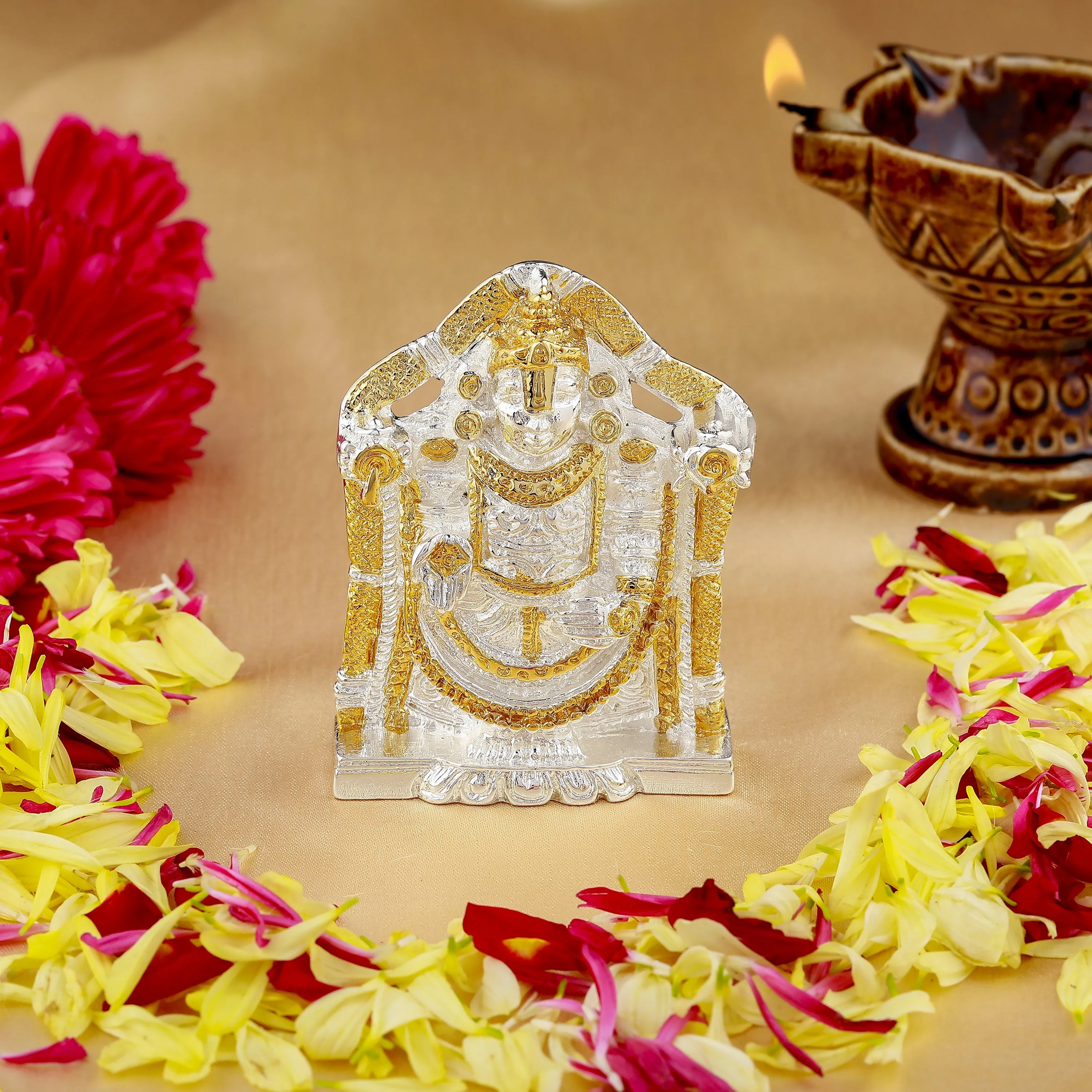 Estele Gold & Rhodium Plated Lord Tirupati Balaji Idol Showpiece for Pooja Mandir/ Home Decorative