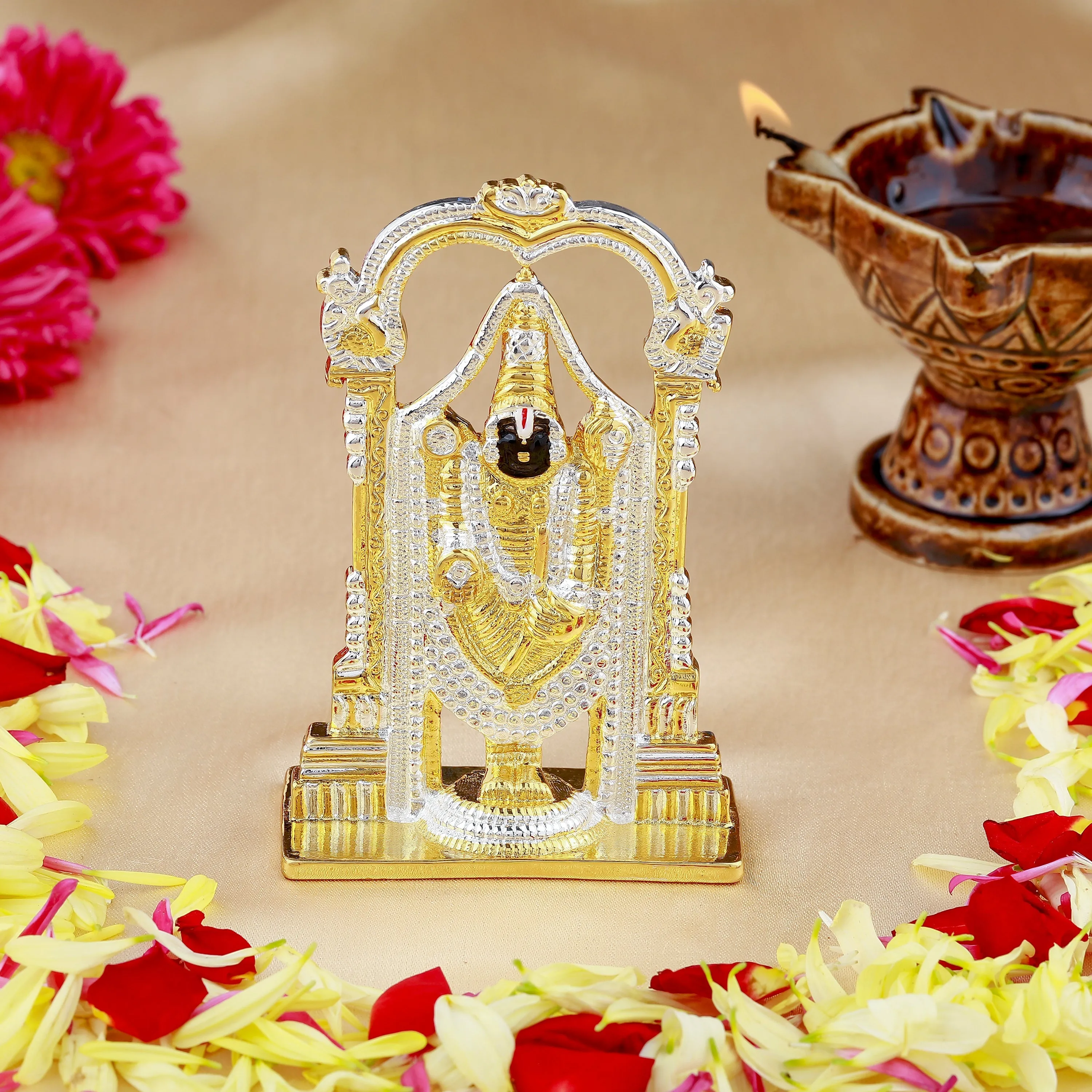 Estele Gold & Rhodium Plated Lord Tirupati Balaji Idol Showpiece for Pooja Mandir/ Home Decorative