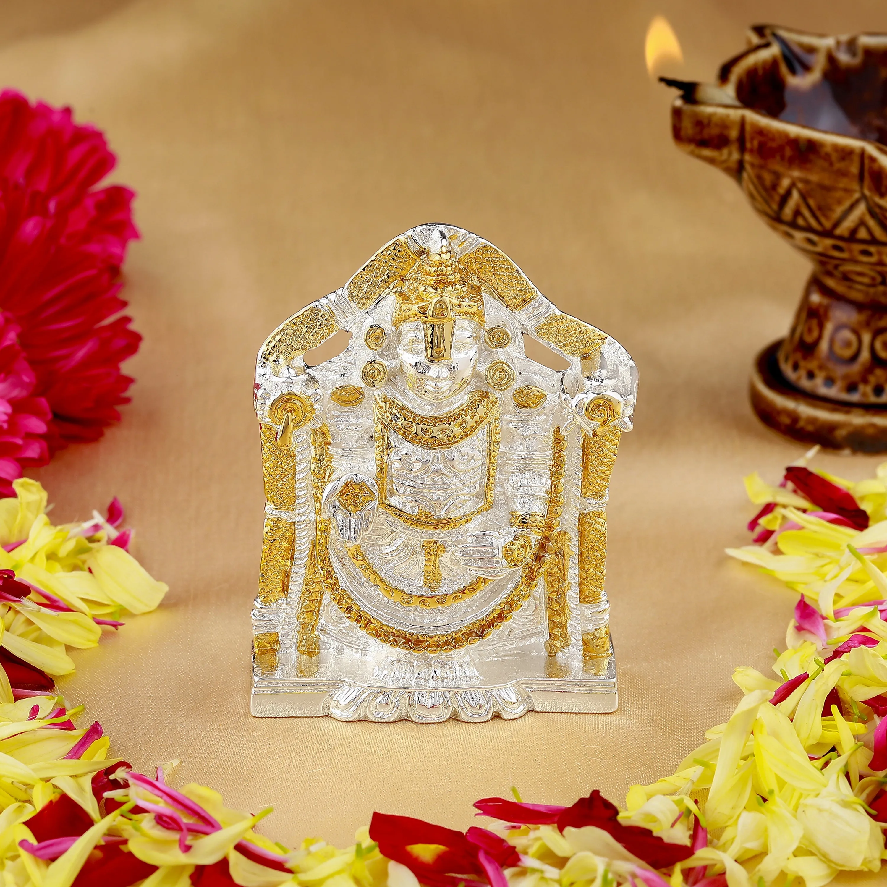 Estele Gold & Rhodium Plated Lord Tirupati Balaji Idol Showpiece for Pooja Mandir/ Home Decorative