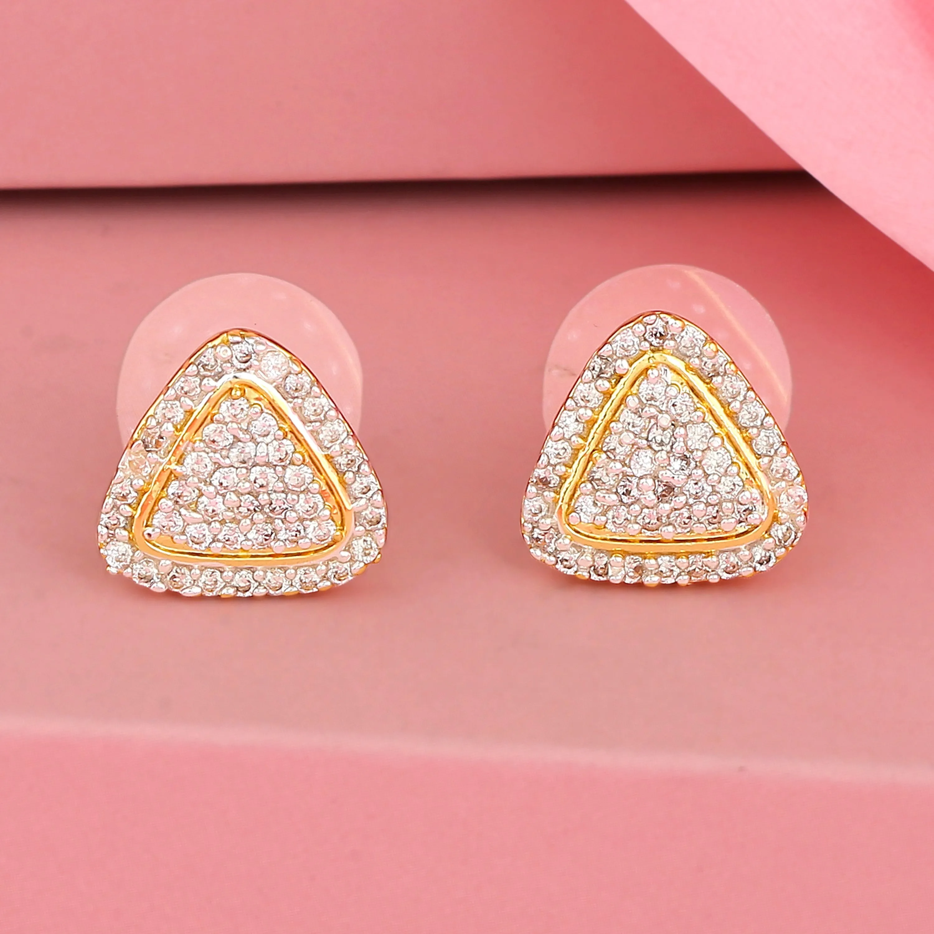 Estele Gold & Rhodium Plated Moonlight Sparkling AD Studs Earrings for Women
