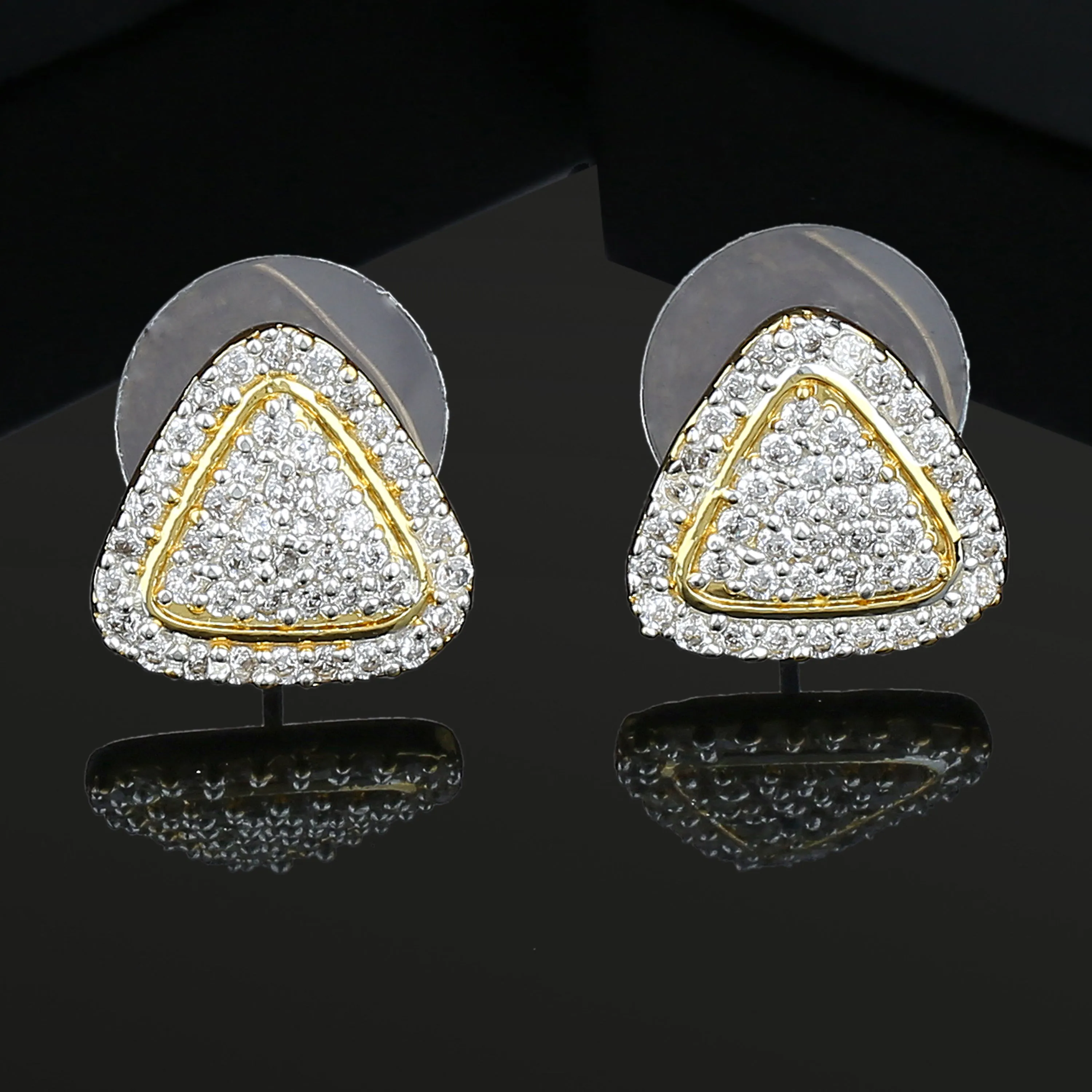 Estele Gold & Rhodium Plated Moonlight Sparkling AD Studs Earrings for Women