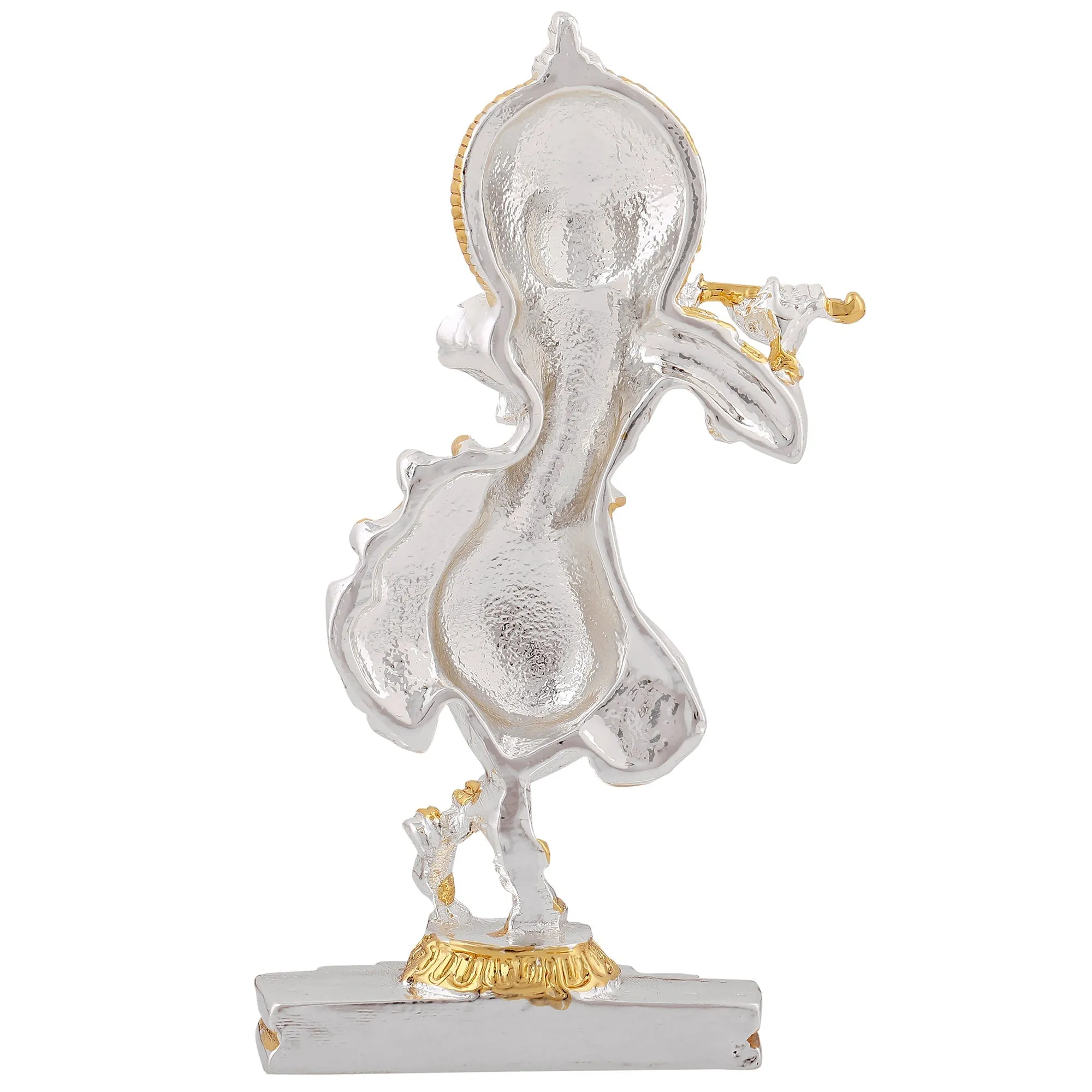 Estele Gold & Rhodium Plated Playing flute Sri Krishna Idol for Home/Car decor.