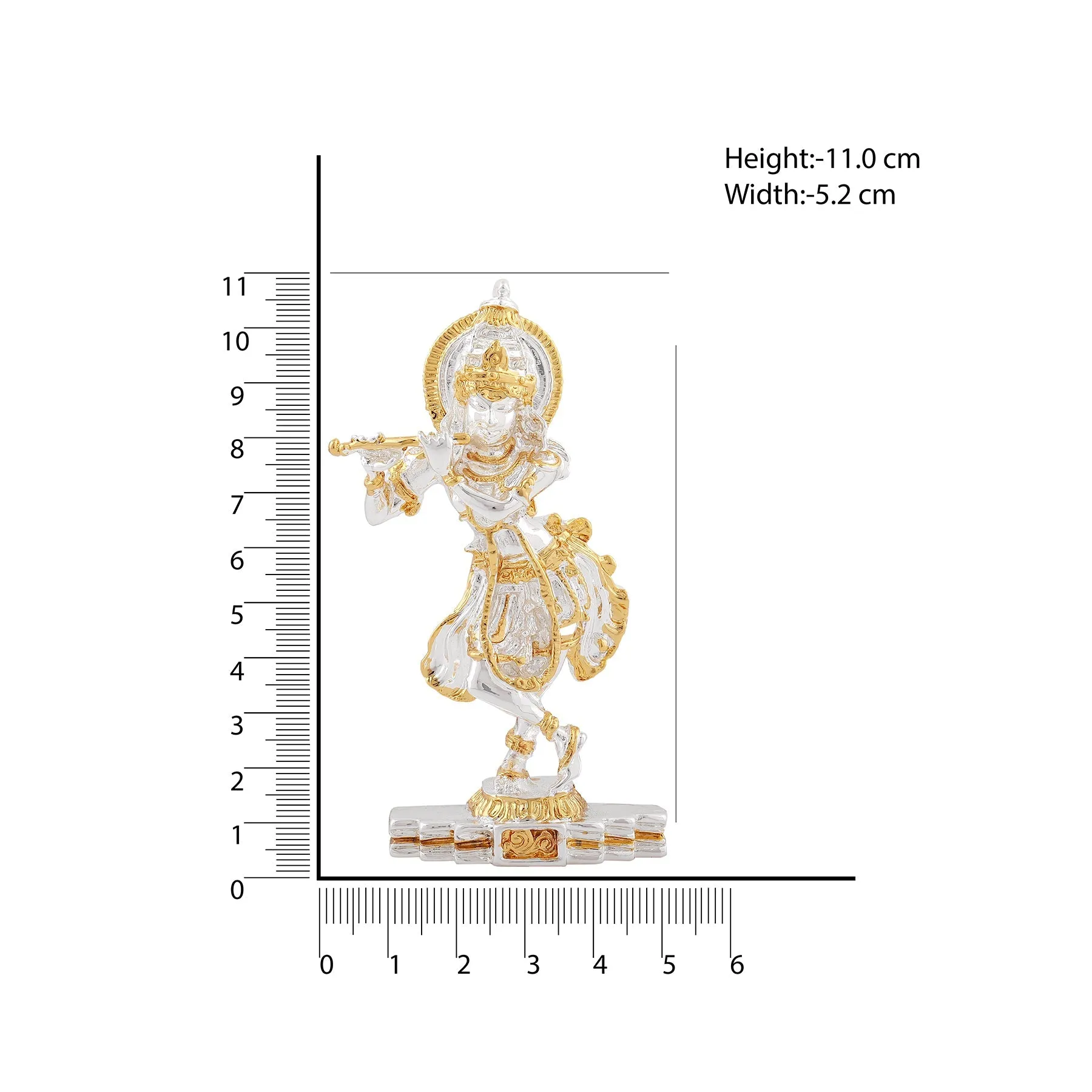 Estele Gold & Rhodium Plated Playing flute Sri Krishna Idol for Home/Car decor.