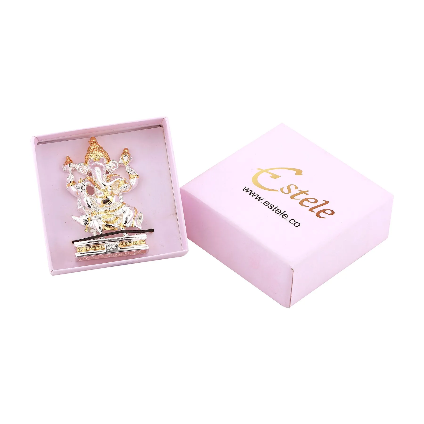 Estele Gold & Rhodium Plated Spiritual Mooshika Lord Ganesh Idol for Gifts & House Warming/Home/Office Decors.