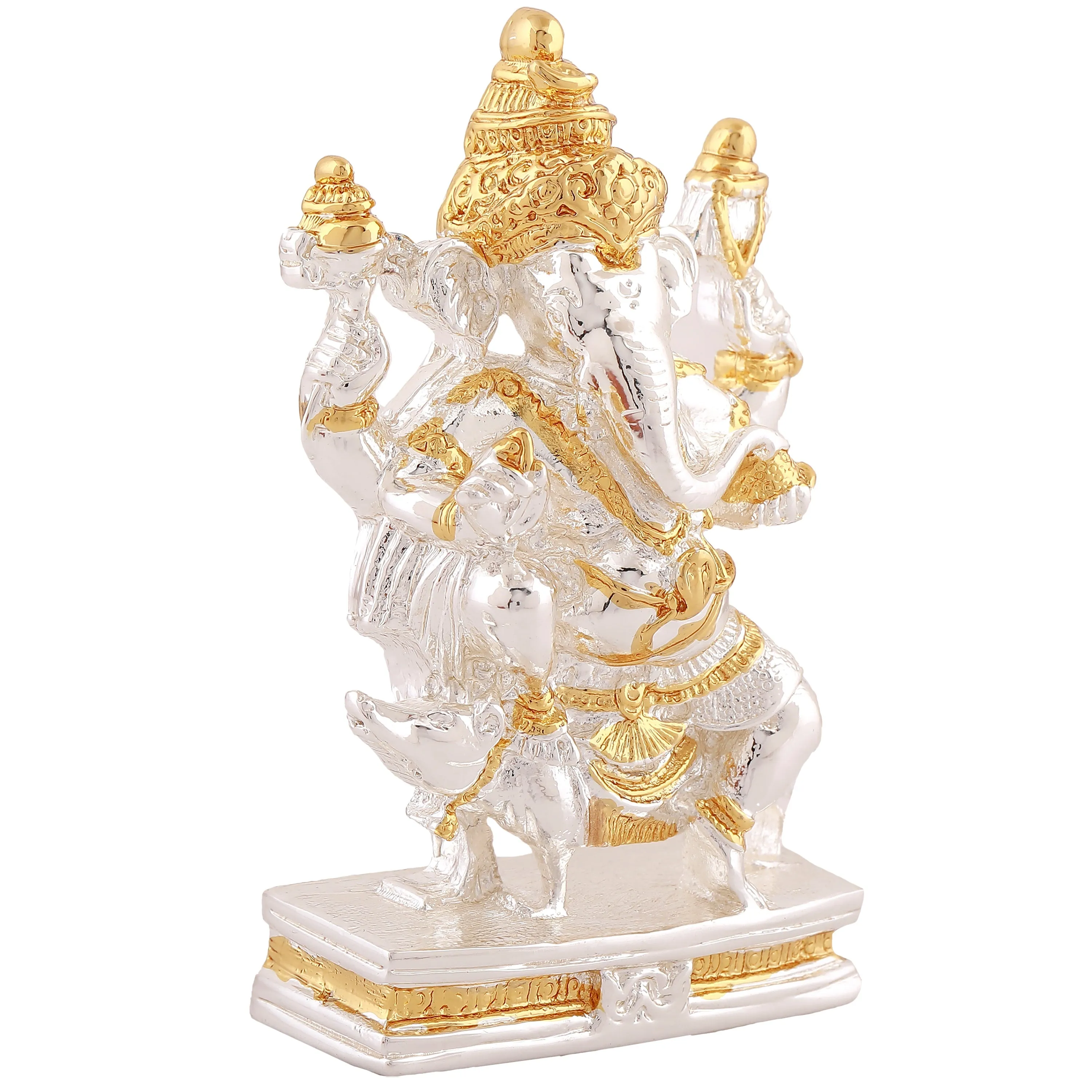 Estele Gold & Rhodium Plated Spiritual Mooshika Lord Ganesh Idol for Gifts & House Warming/Home/Office Decors.