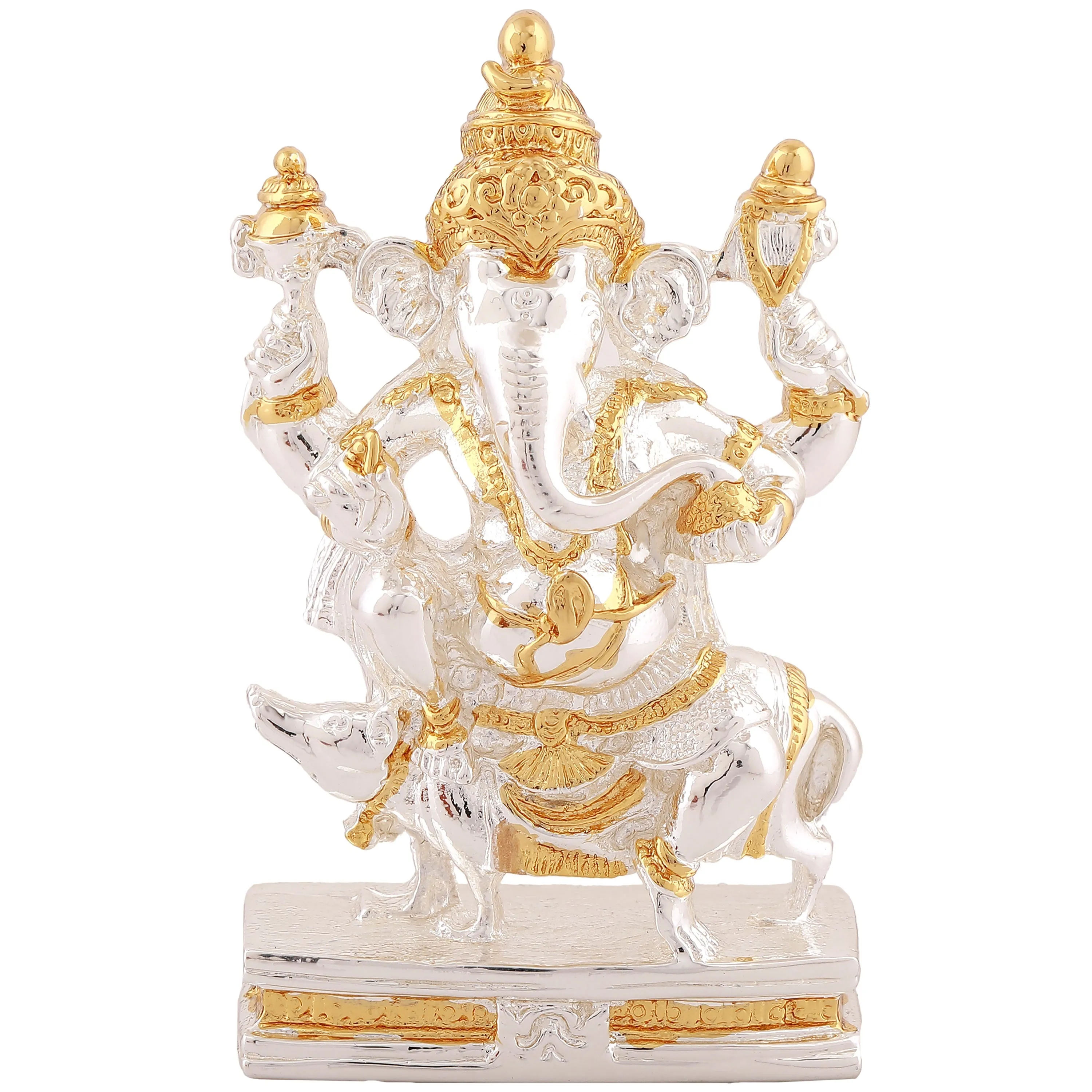Estele Gold & Rhodium Plated Spiritual Mooshika Lord Ganesh Idol for Gifts & House Warming/Home/Office Decors.