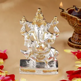 Estele Gold & Rhodium Plated Spiritual Mooshika Lord Ganesh Idol for Gifts & House Warming/Home/Office Decors.