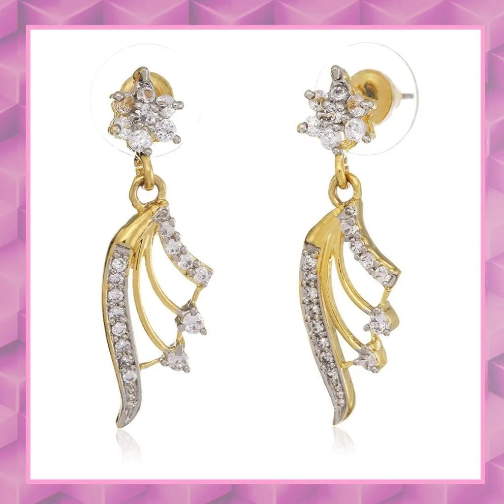 Estele Gold and Silver Plated American Diamond Ballerina Stud Earrings for women