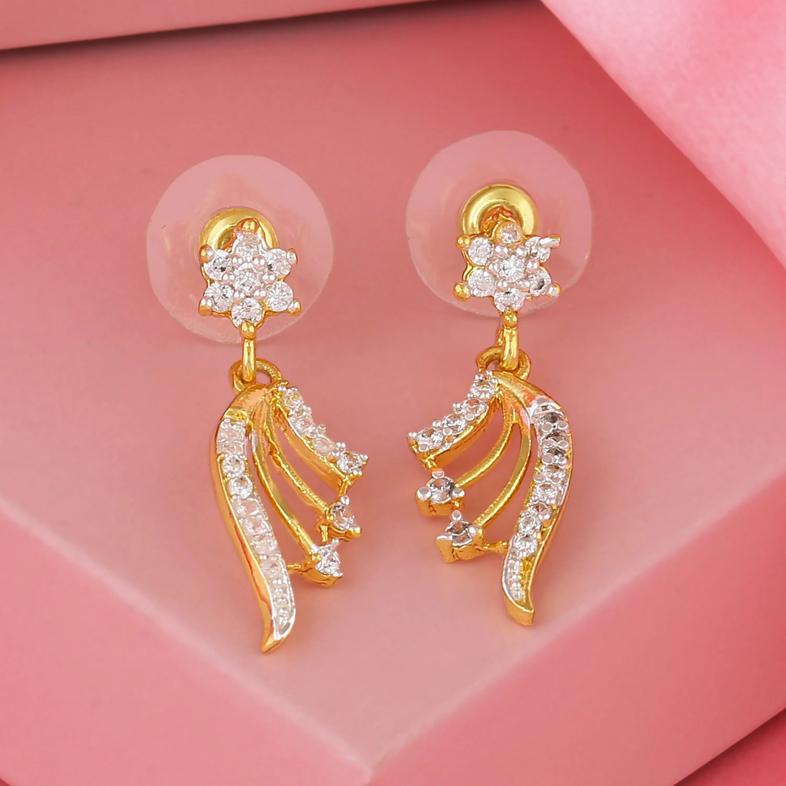 Estele Gold and Silver Plated American Diamond Ballerina Stud Earrings for women