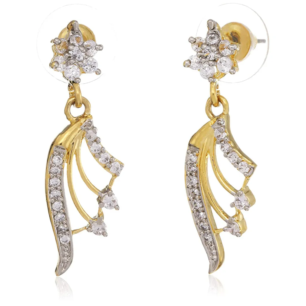 Estele Gold and Silver Plated American Diamond Ballerina Stud Earrings for women