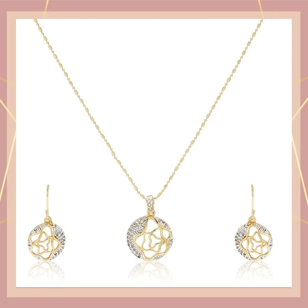 Estele - Gold Plated American Diamond Circle with Flower Pendant Set