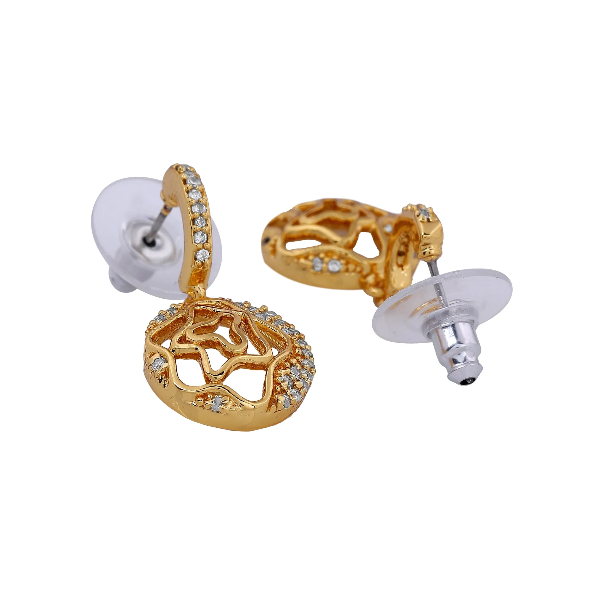 Estele - Gold Plated American Diamond Circle with Flower Pendant Set