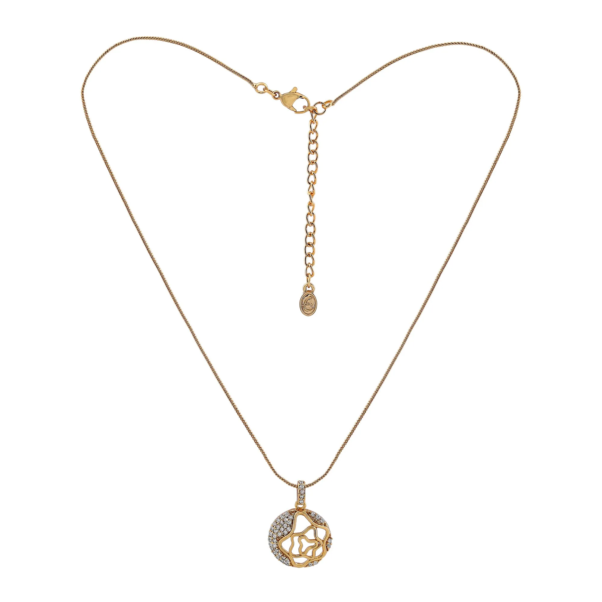 Estele - Gold Plated American Diamond Circle with Flower Pendant Set
