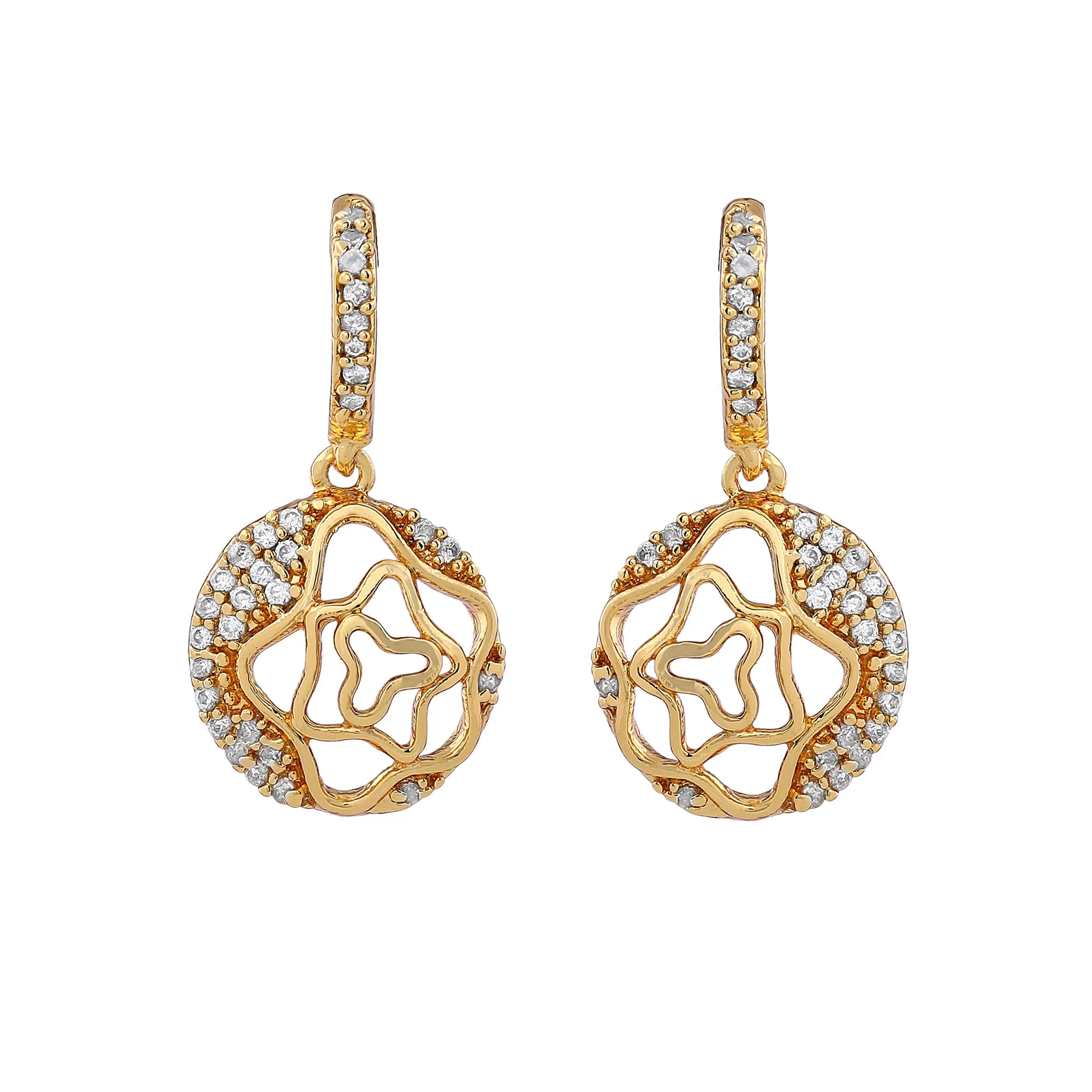 Estele - Gold Plated American Diamond Circle with Flower Pendant Set