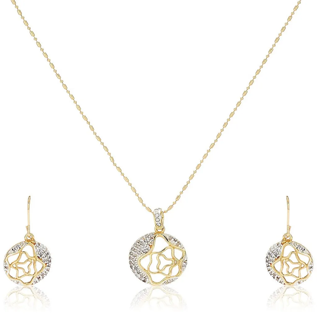 Estele - Gold Plated American Diamond Circle with Flower Pendant Set