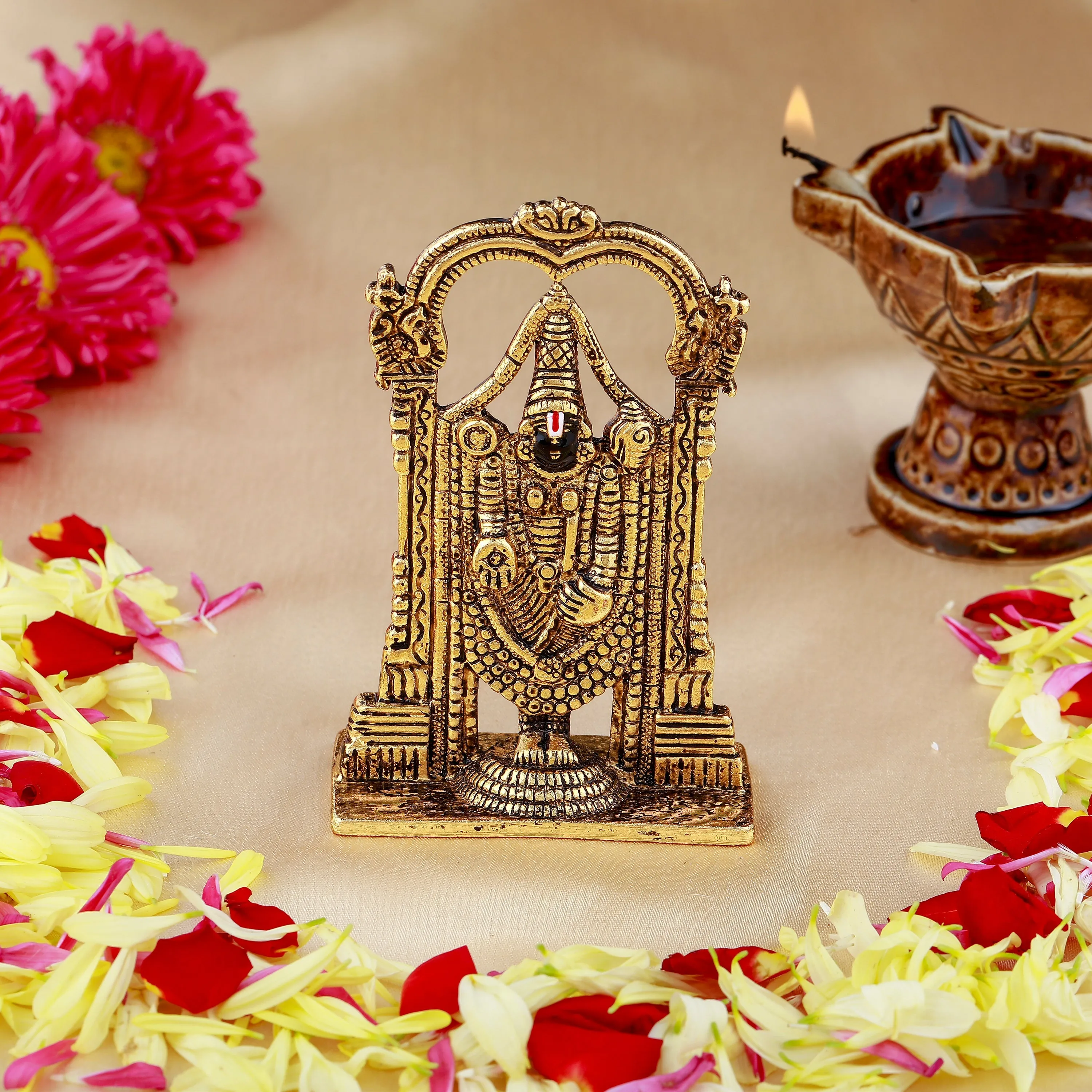 Estele Gold Plated Antique Lord Tirupati Balaji Idol Showpiece for Pooja Mandir/ Home Decorative