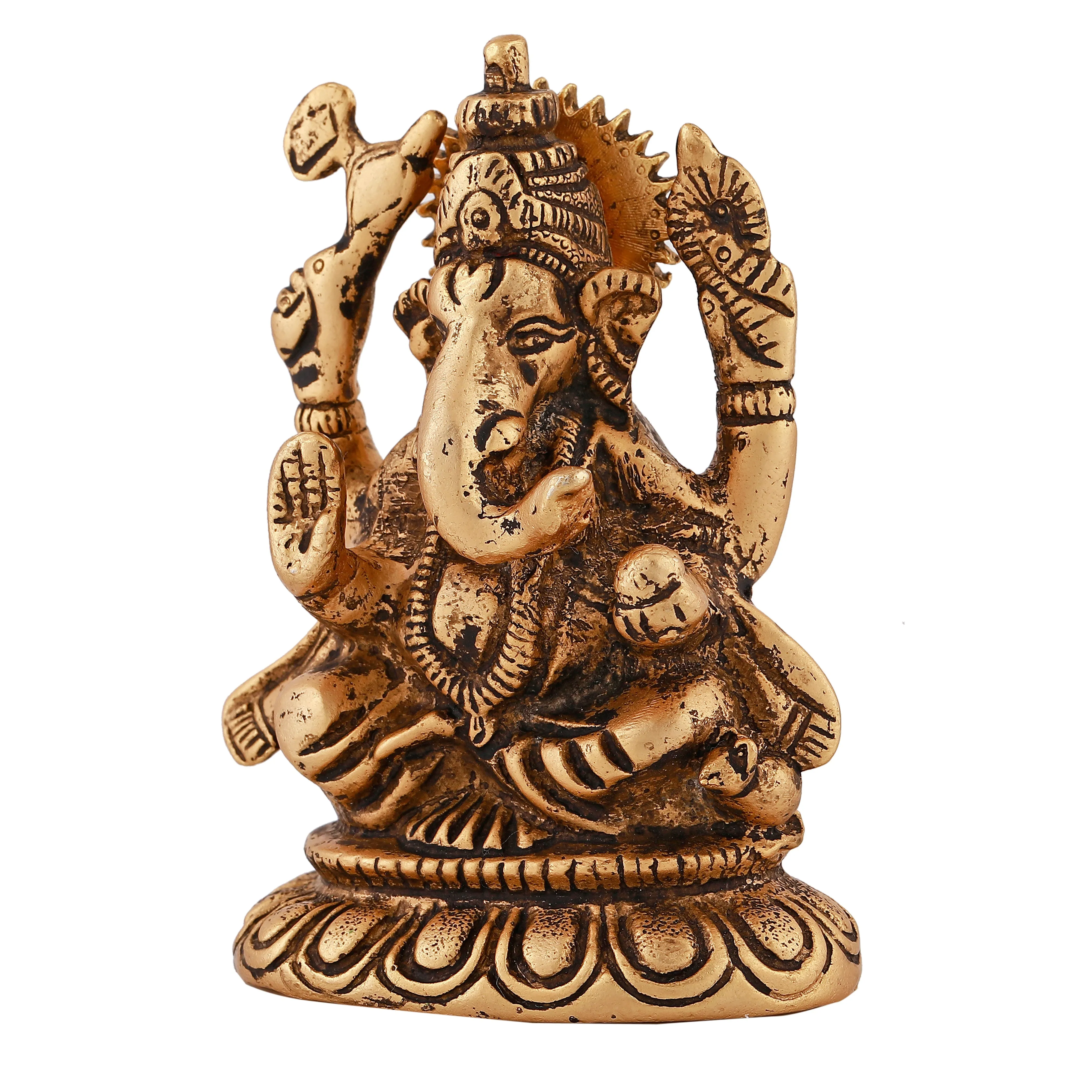 Estele Gold Plated Antique Spiritual Sharp Lord Ganesh Idol for Gifts & House Warming/Home/Office Decors.