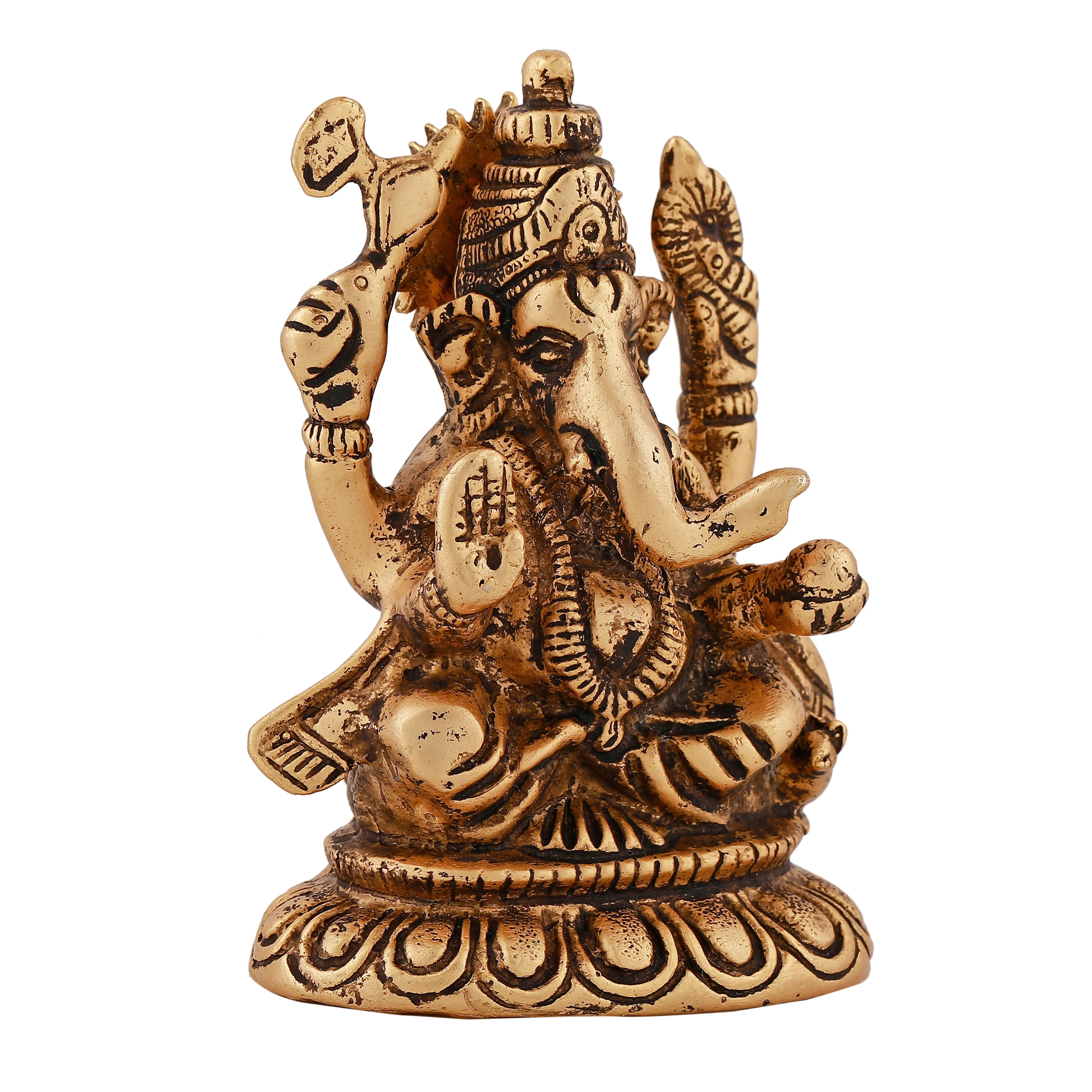 Estele Gold Plated Antique Spiritual Sharp Lord Ganesh Idol for Gifts & House Warming/Home/Office Decors.