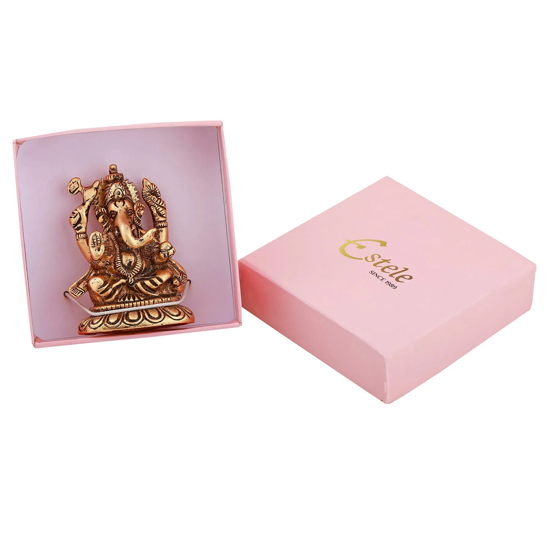 Estele Gold Plated Antique Spiritual Sharp Lord Ganesh Idol for Gifts & House Warming/Home/Office Decors.