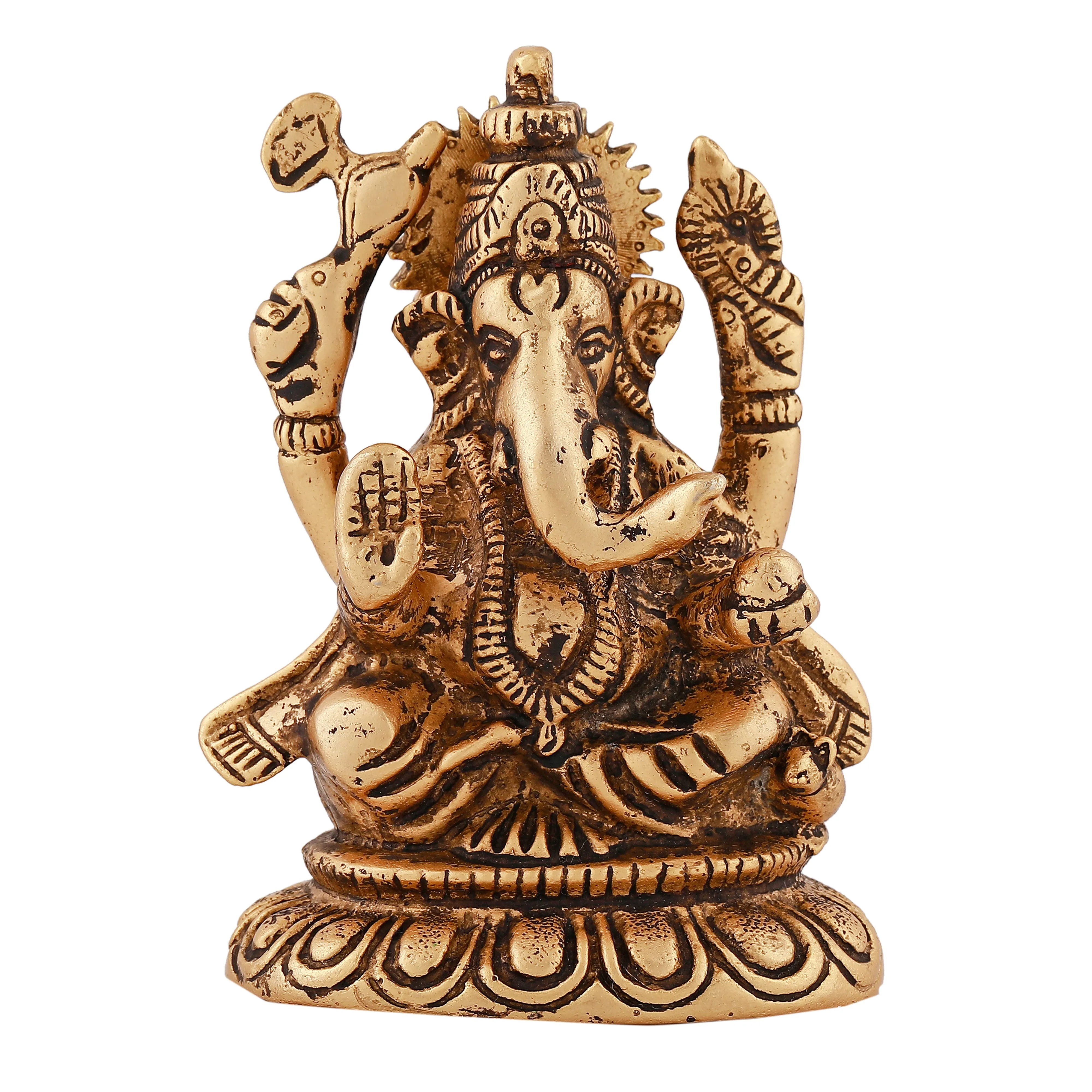 Estele Gold Plated Antique Spiritual Sharp Lord Ganesh Idol for Gifts & House Warming/Home/Office Decors.