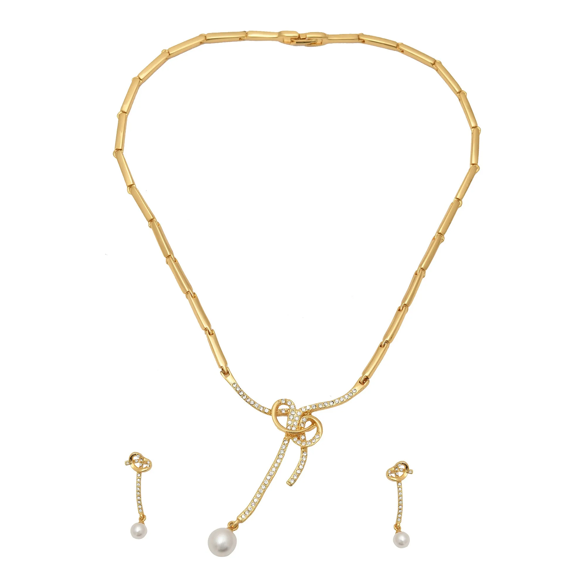 Estele Gold Plated Beautiful Bowline Necklace Set with Pearl for Women
