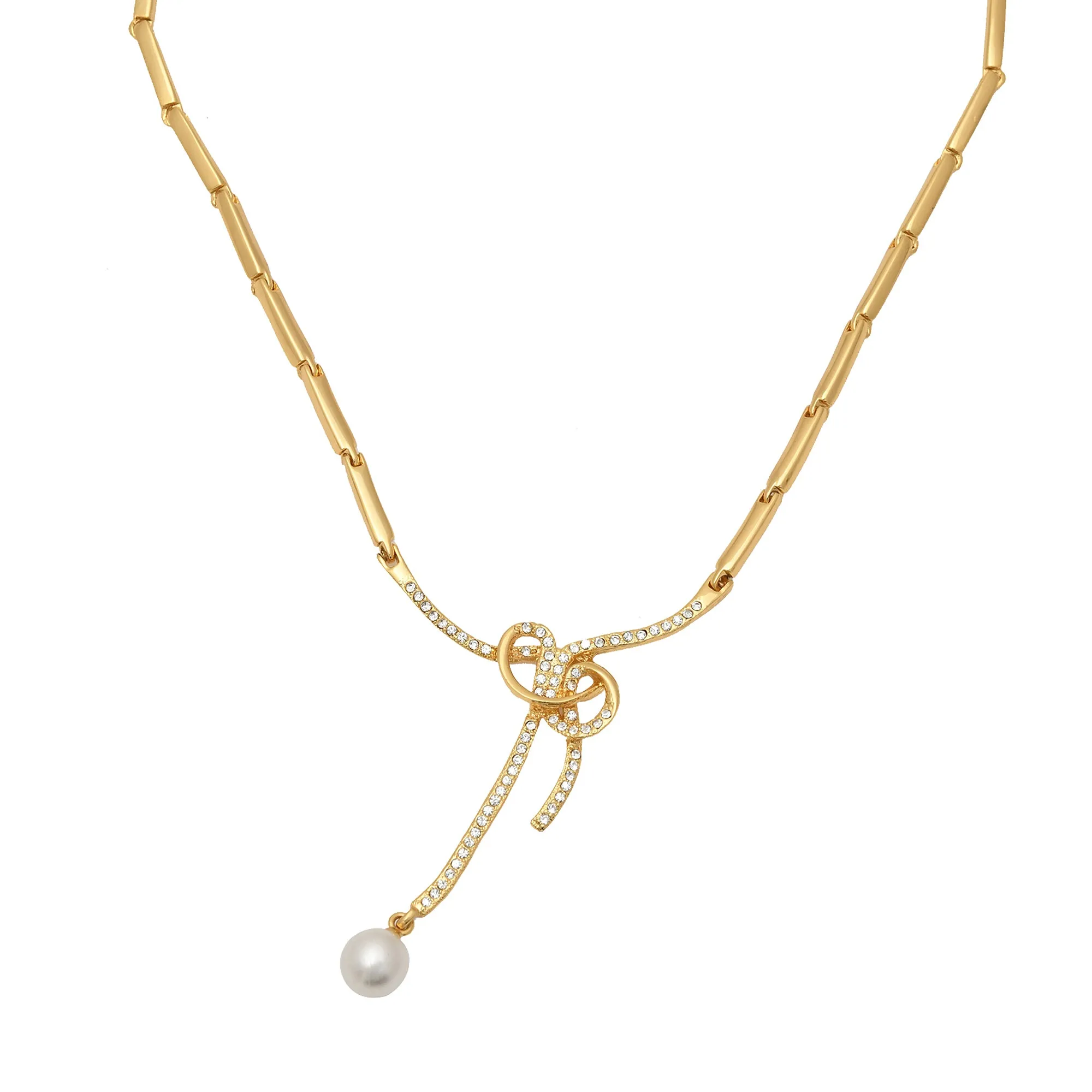 Estele Gold Plated Beautiful Bowline Necklace Set with Pearl for Women