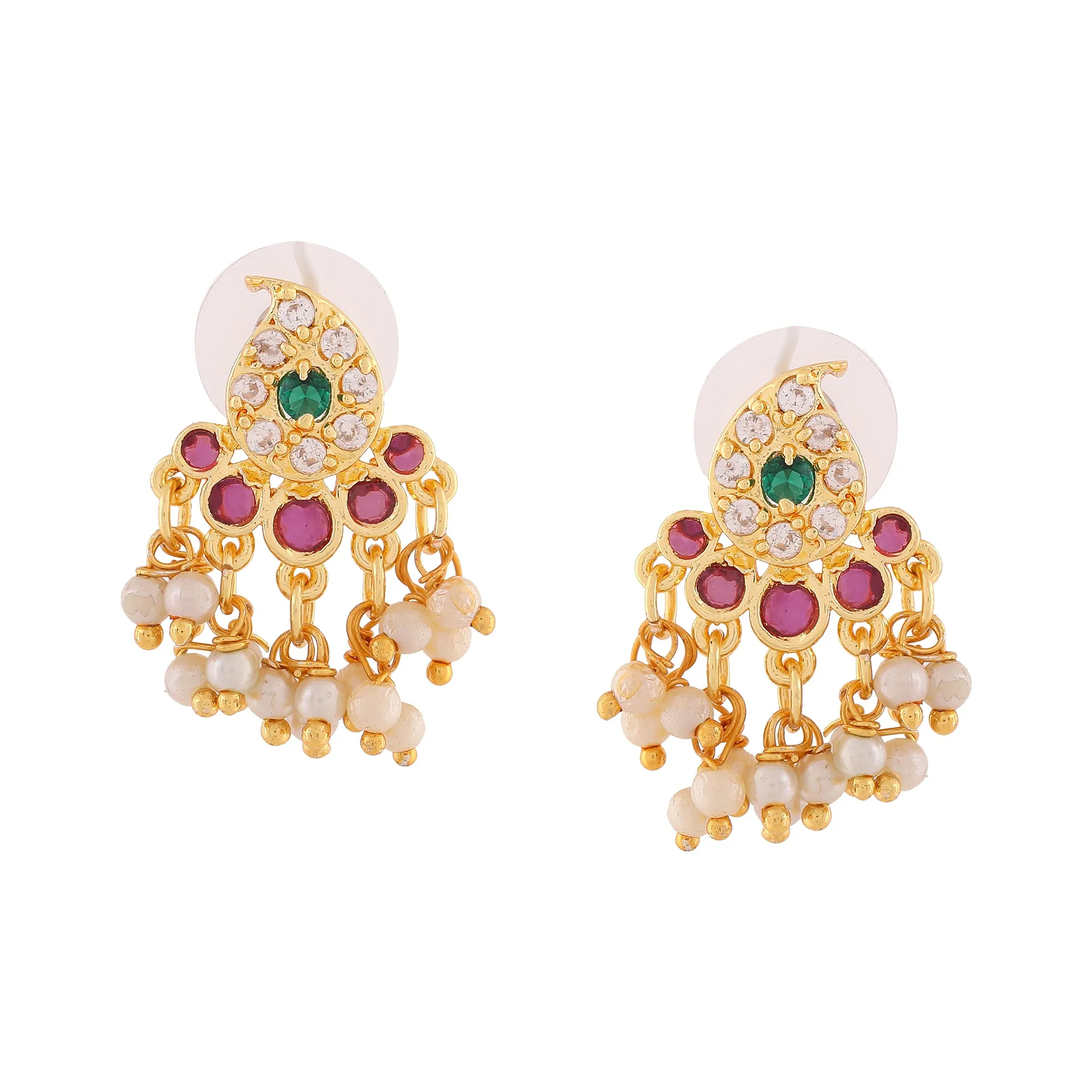 Estele Gold Plated CZ Glorious Designer Necklace Set with Pearls for Women