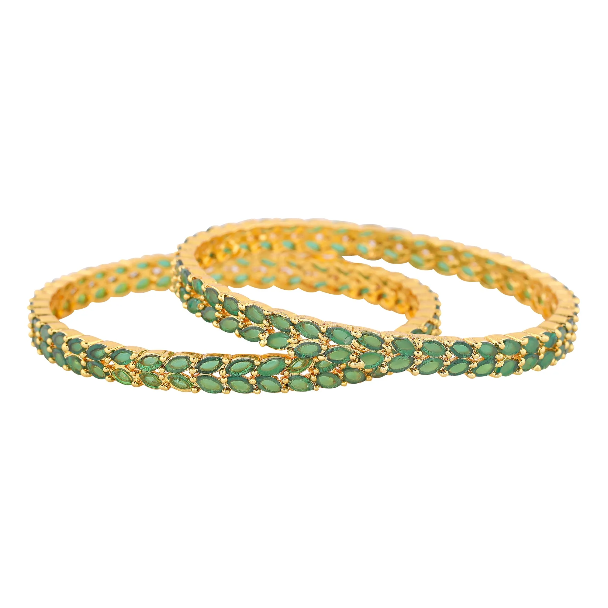 Estele Gold Plated CZ Marvelous Designer Bangle with Green Stones for Women