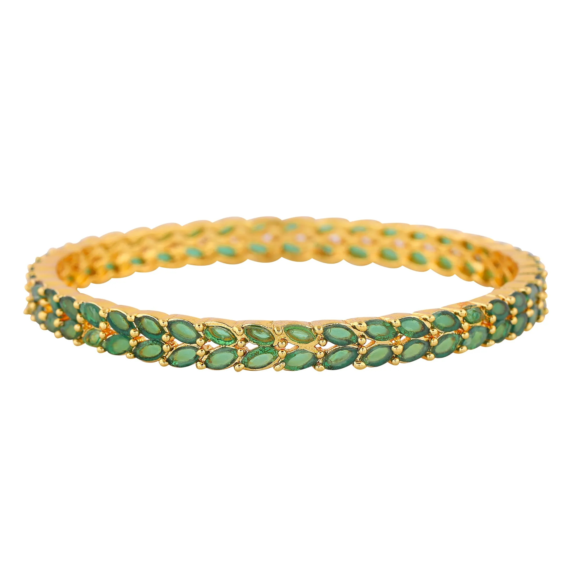 Estele Gold Plated CZ Marvelous Designer Bangle with Green Stones for Women