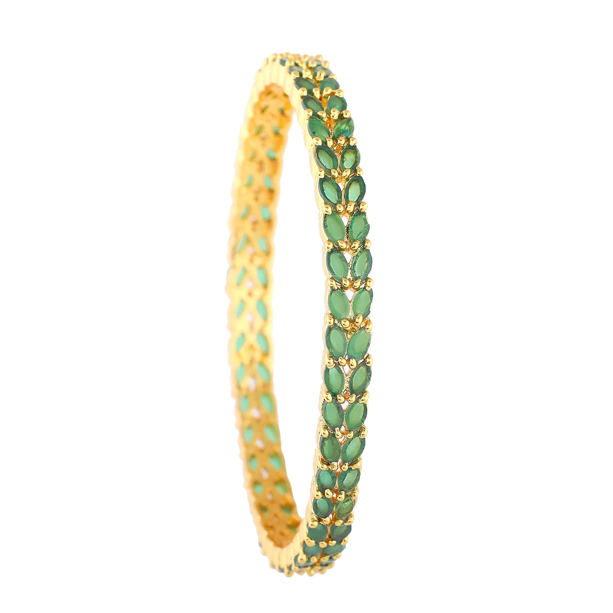 Estele Gold Plated CZ Marvelous Designer Bangle with Green Stones for Women