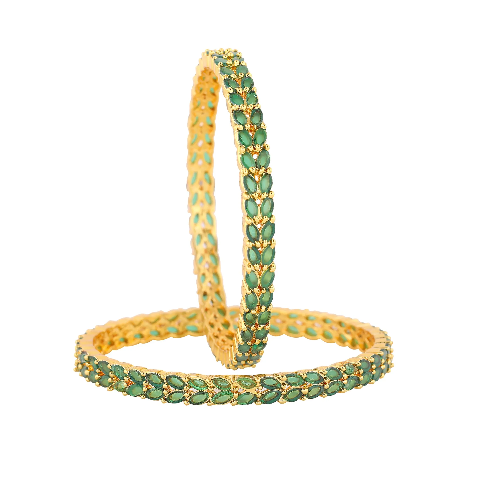 Estele Gold Plated CZ Marvelous Designer Bangle with Green Stones for Women