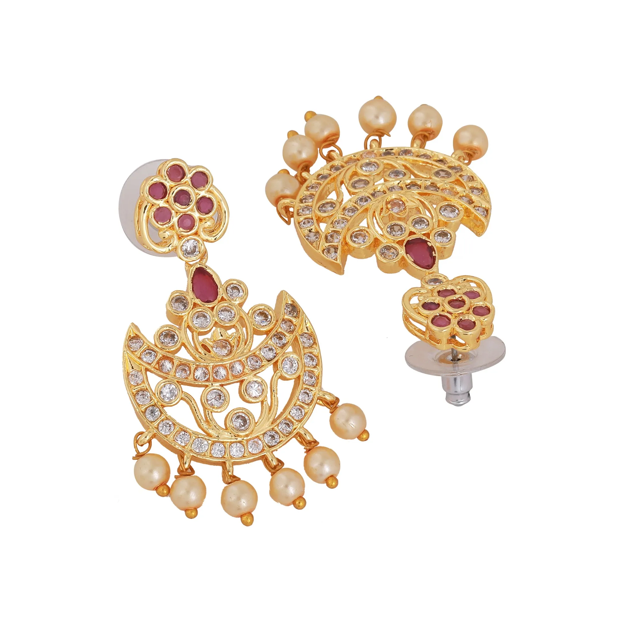 Estele Gold Plated CZ Splendid Flower Designer Necklace Set with Pearls for Women