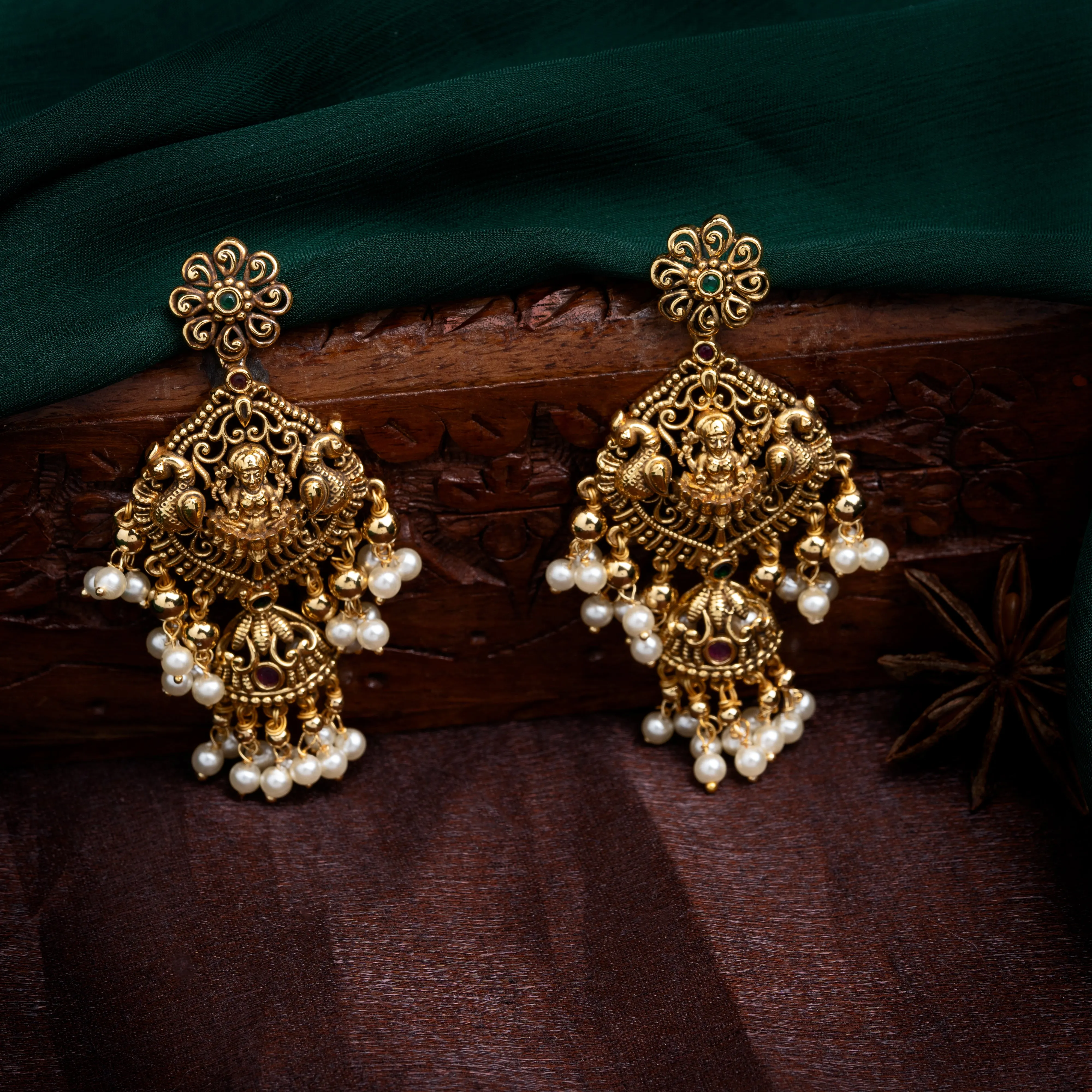 Estele Gold Plated CZ Traditional Lakshmi Devi Designer Earrings for Women