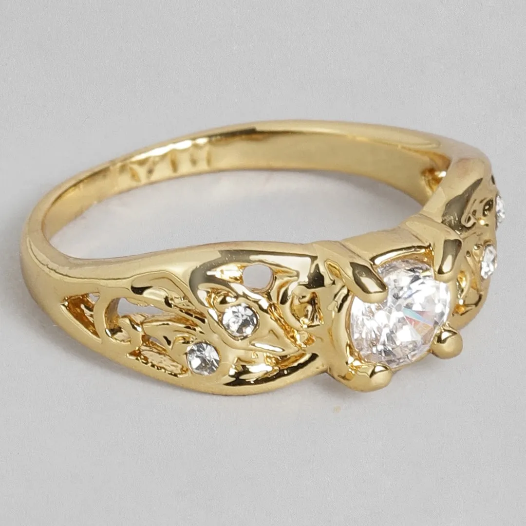 Estele Gold Plated Dazzling Finger Ring with white stone for women( Non-adjustable)