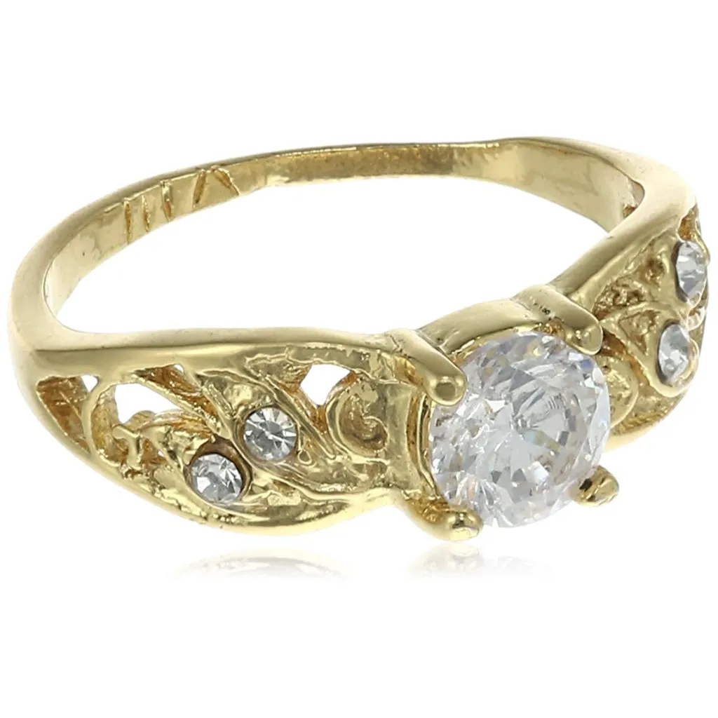 Estele Gold Plated Dazzling Finger Ring with white stone for women( Non-adjustable)