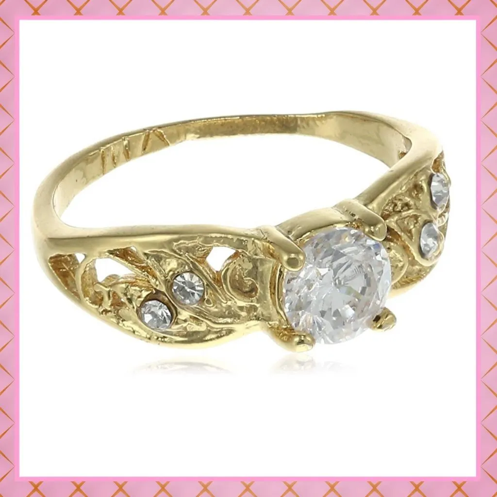 Estele Gold Plated Dazzling Finger Ring with white stone for women( Non-adjustable)