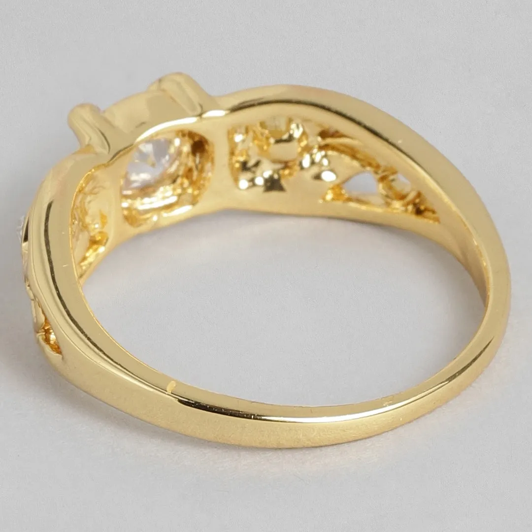 Estele Gold Plated Dazzling Finger Ring with white stone for women( Non-adjustable)