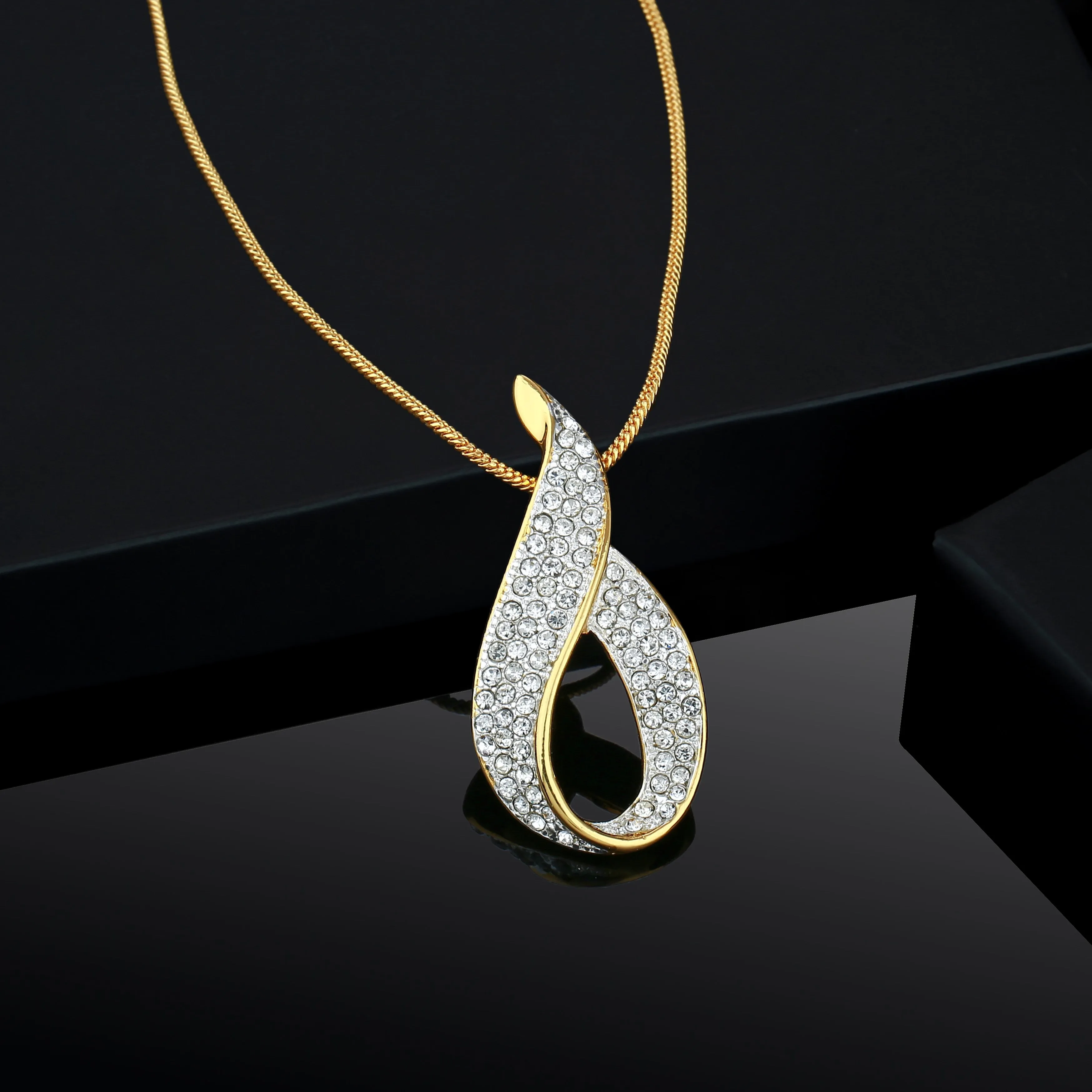 Estele Gold Plated Diamante Ribbon with Austrian Crystals Pendant for Women / Girls
