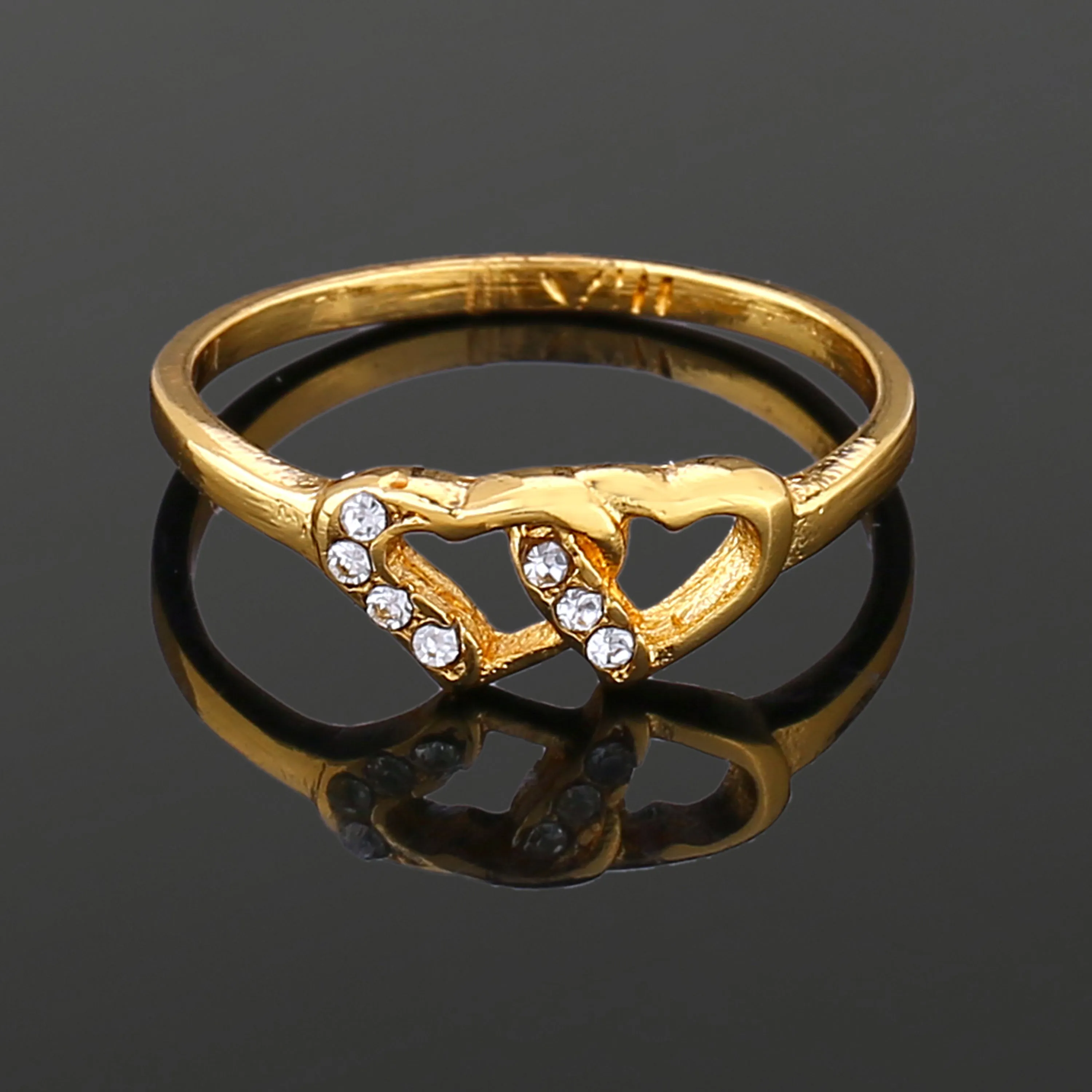 Estele Gold Plated Entwisted Heart Shaped Finger Ring with Crystals for Women