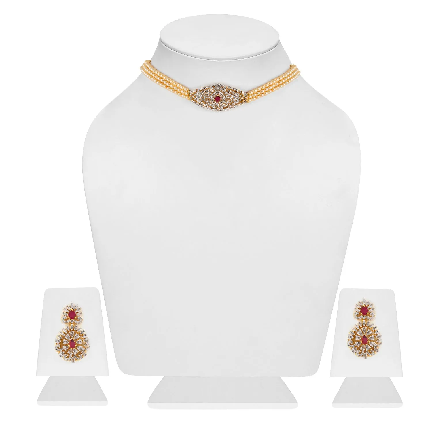 Estele - Pearl Ruby and Diamond Sitara Choker Necklace set