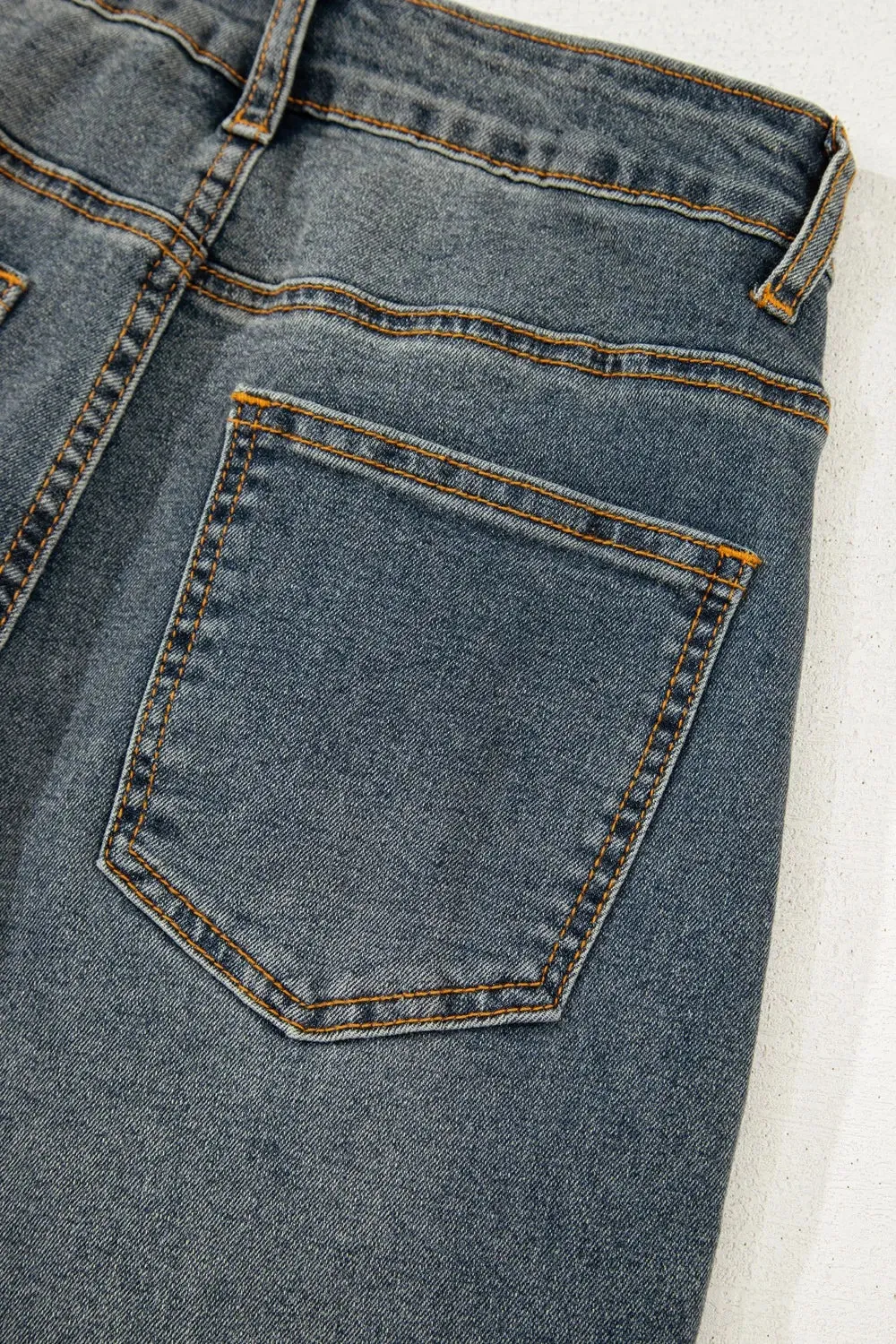 Exposed Stitching Loose Straight High Waist Jeans for Women