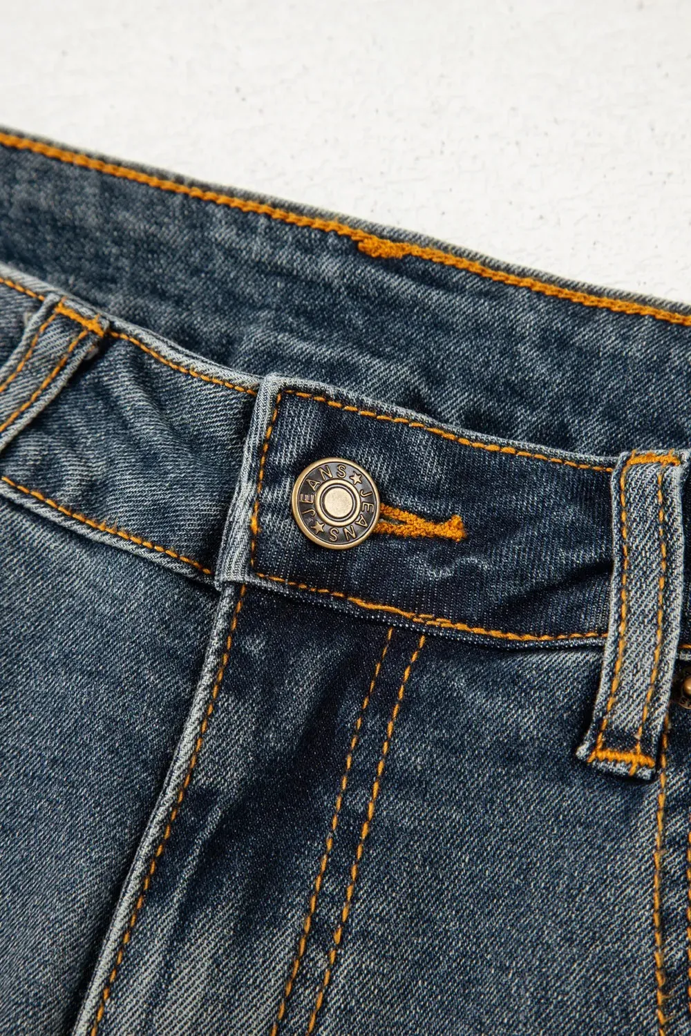 Exposed Stitching Loose Straight High Waist Jeans for Women